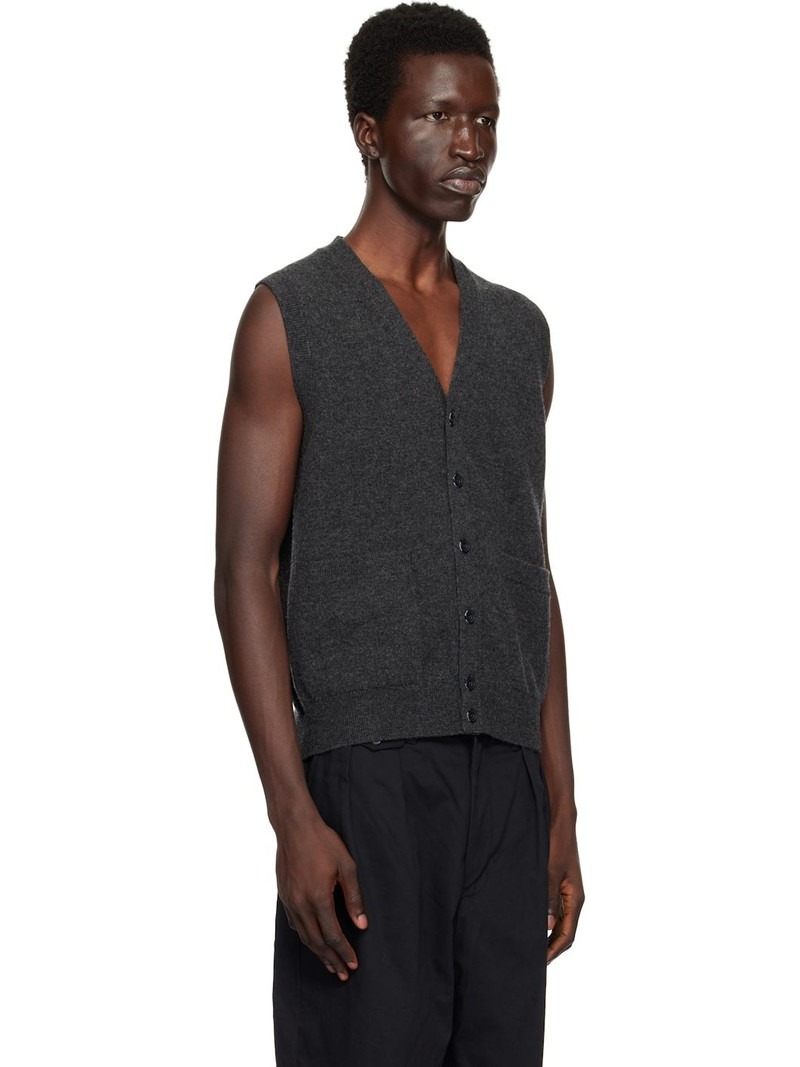 Gray Button Knit Solid Vest 2