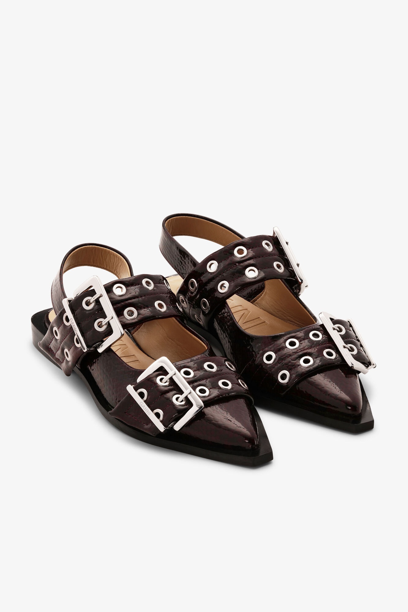 SNAKE BURGUNDY FEMININE BUCKLE BALLERINAS - 2