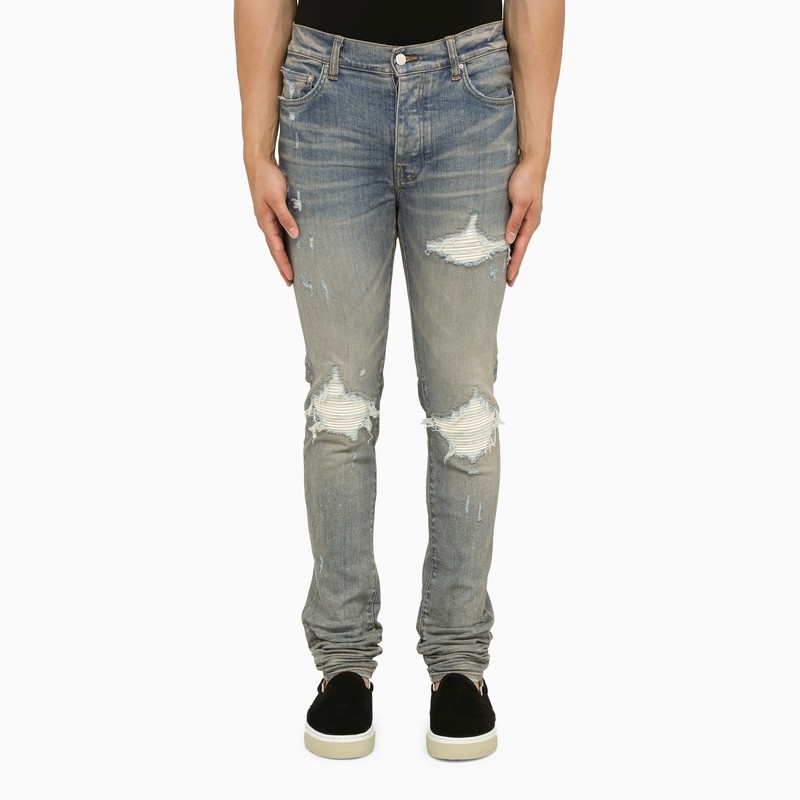 Regular clay indigo jeans with wear - 1