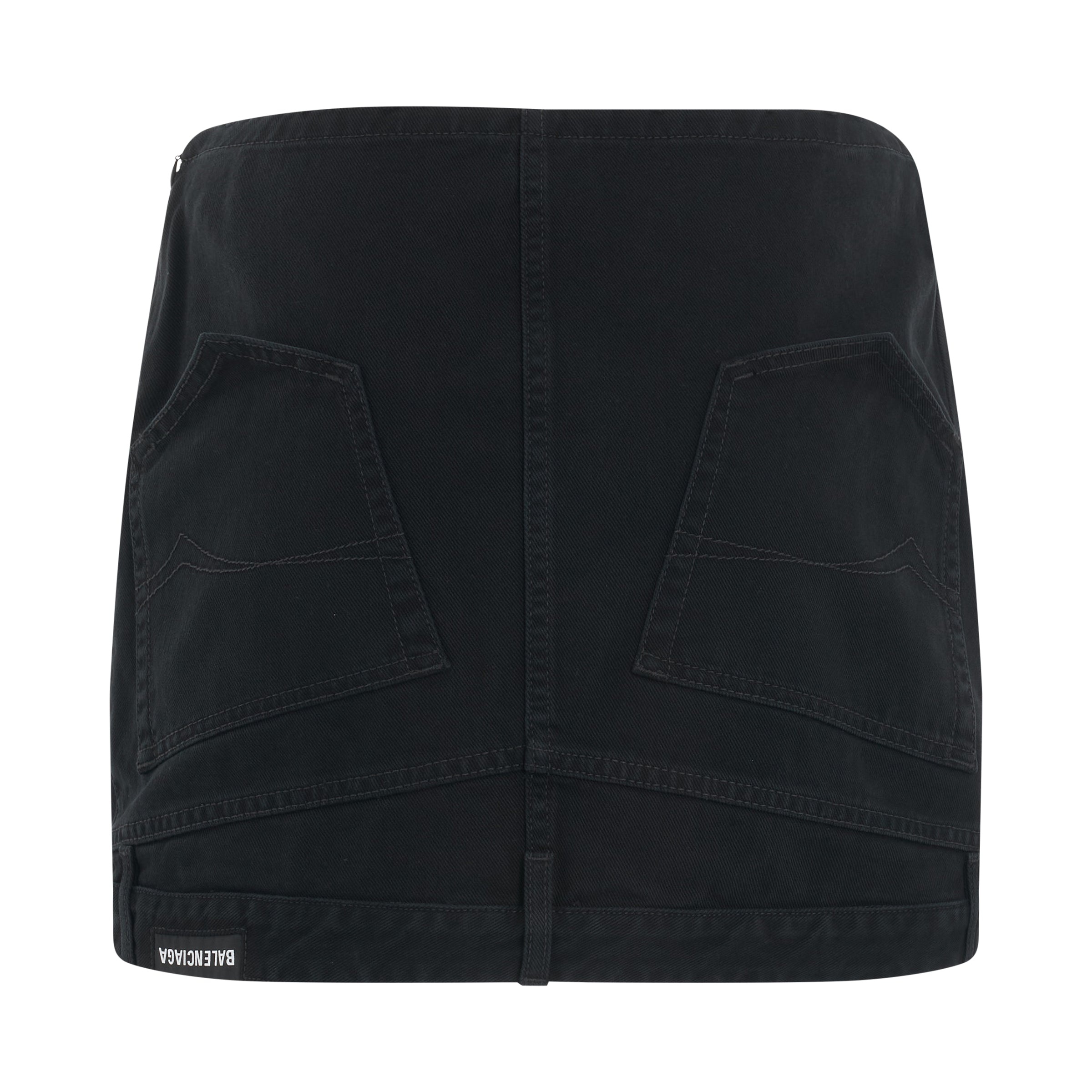 Upside Down Denim Mini Skirt in Black - 4