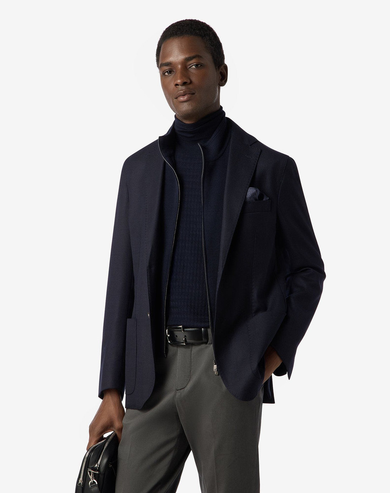 CORNELIANI Blue single breasted stretch wool jacket with detachable vest outlook