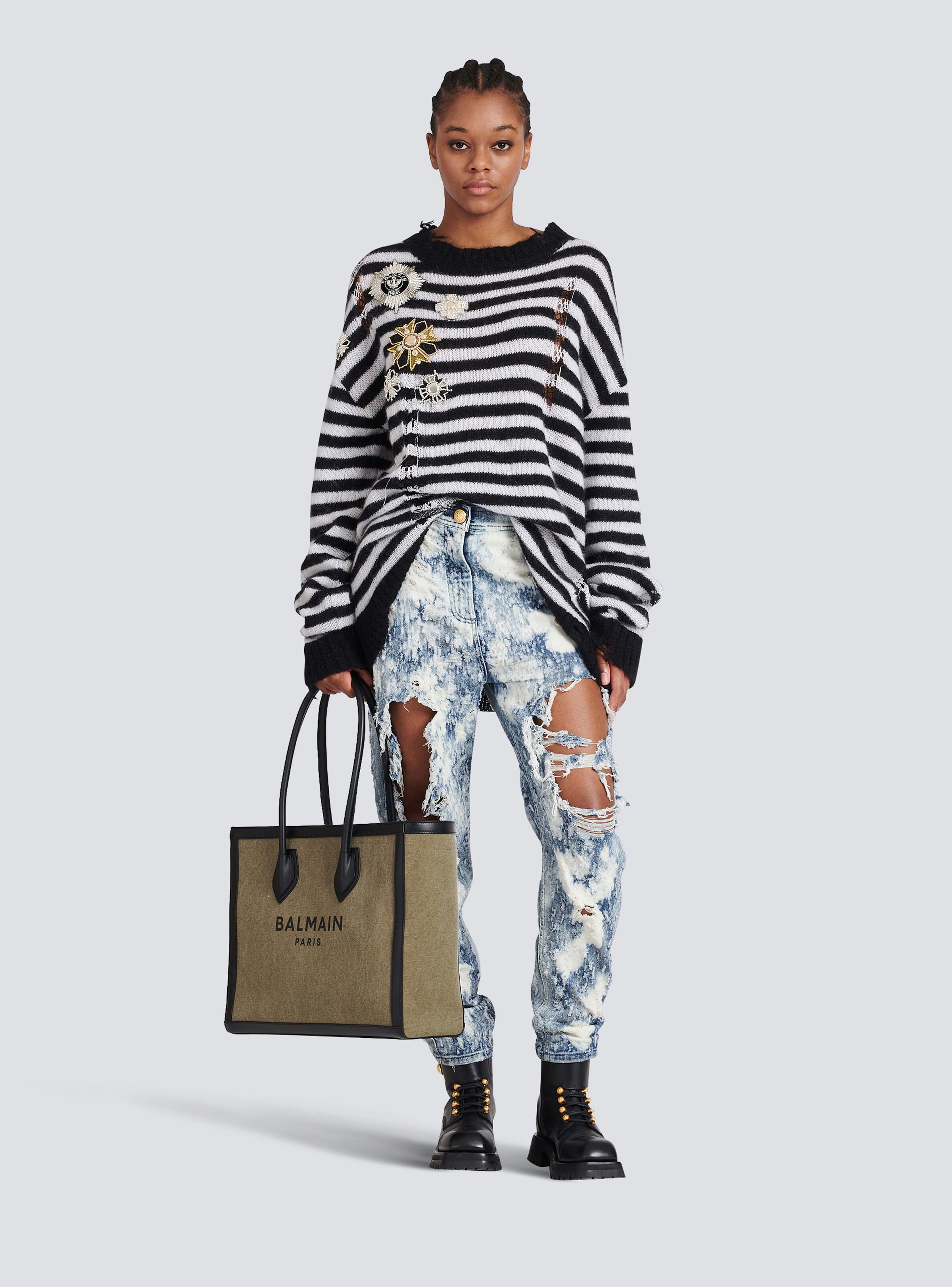 Canvas B-Army 42 tote with leather panels - 2