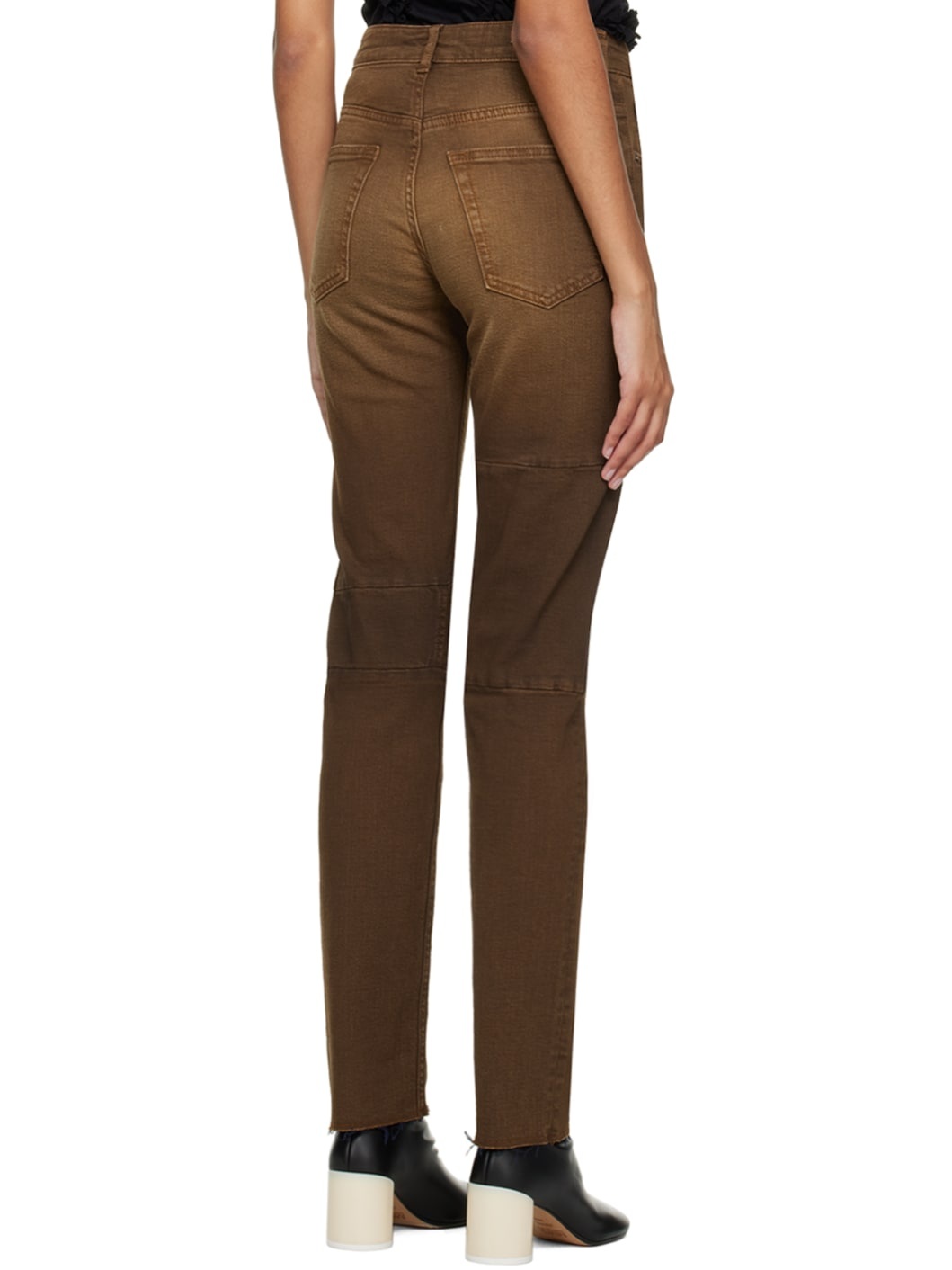 Brown Paneled Jeans - 3