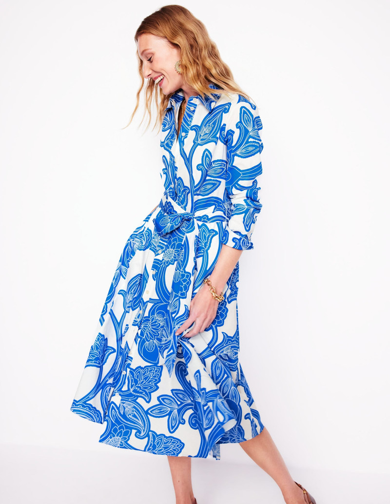 Amy Cotton Midi Shirt Dress-Cerulean Blue, Paisley Whirl 5