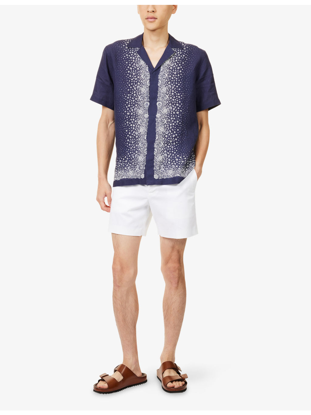 Floral-Print Short-Sleeve Linen Shirt - 2