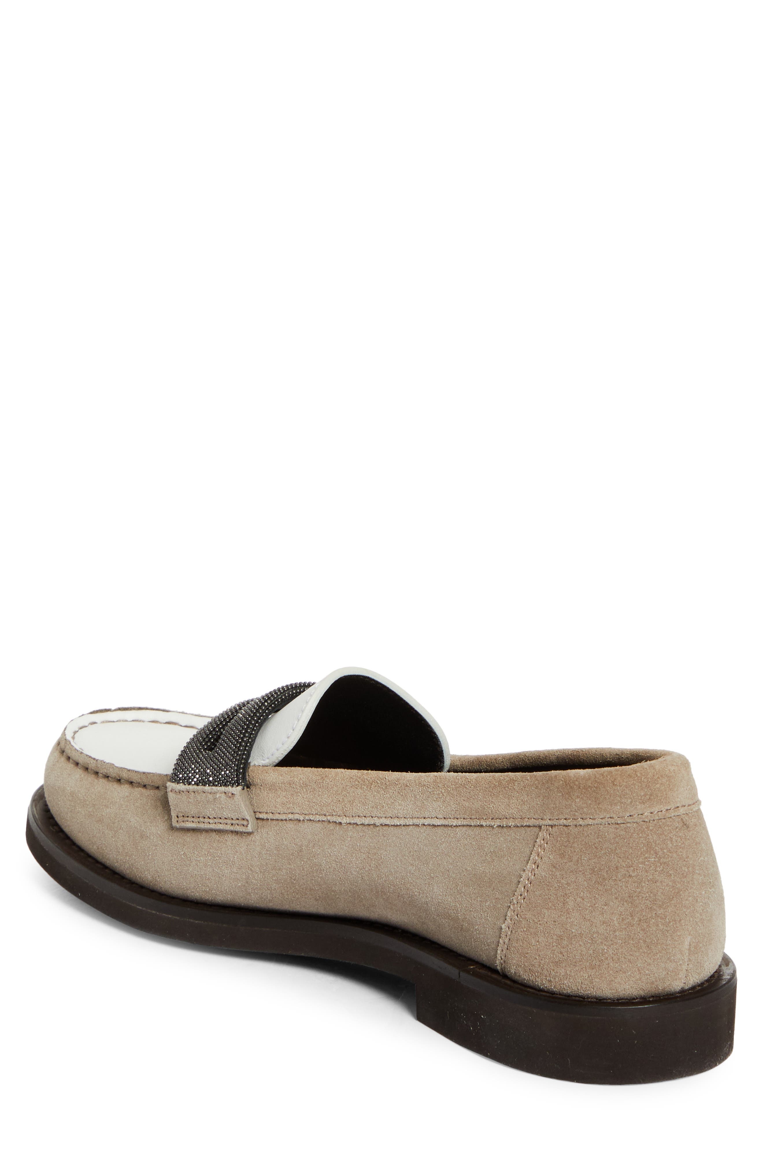 Brunello Cucinelli Monili Trim Mixed Media Penny Loafer in C5859 Dark Beige at Nordstrom - 2