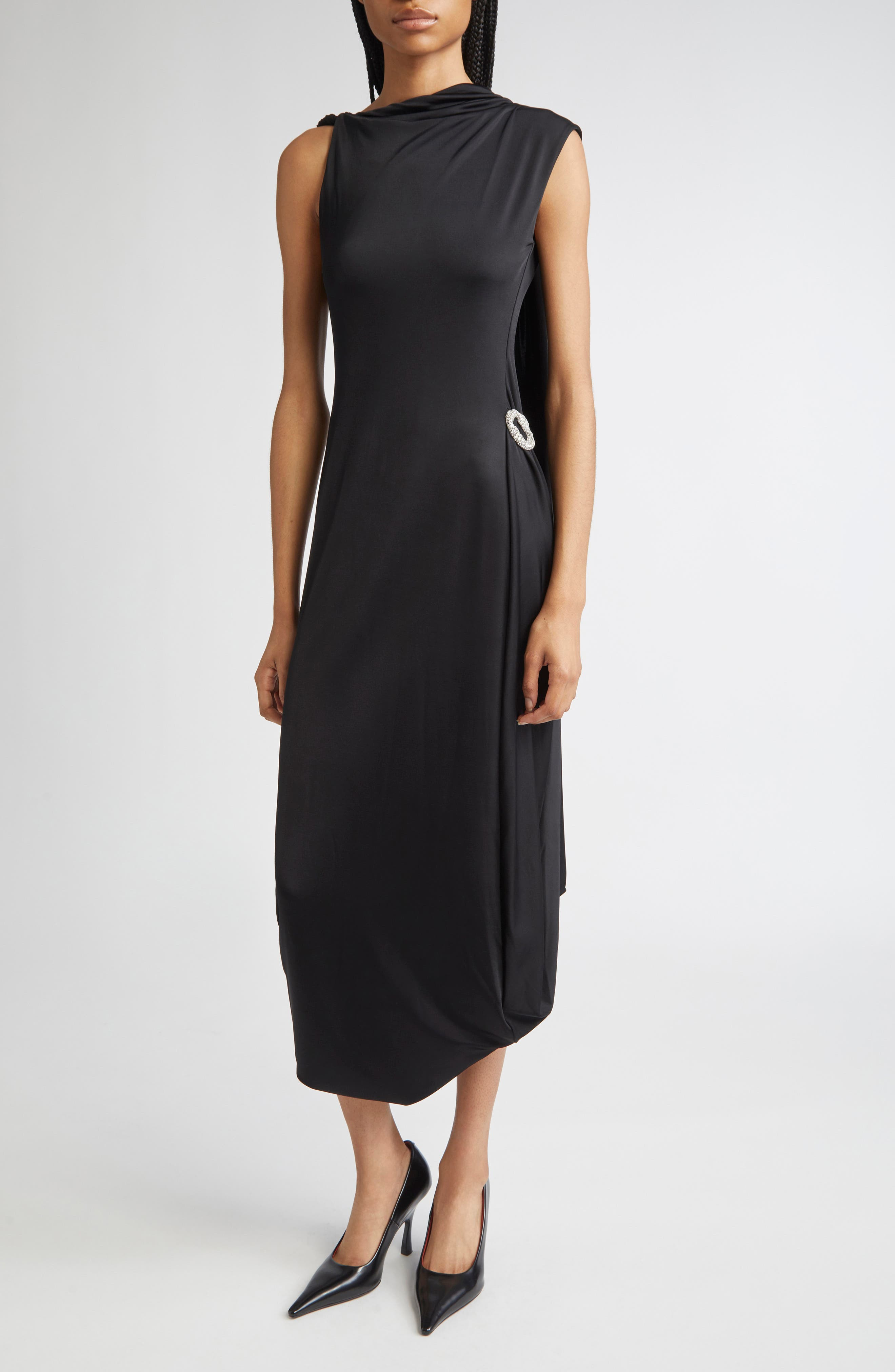 Victoria Beckham Twist Drape Jersey Midi in Black at Nordstrom - 1