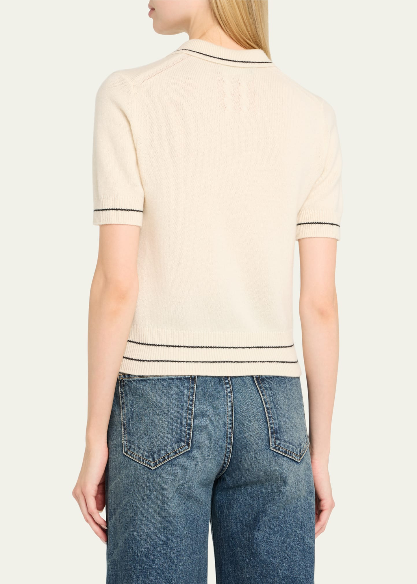 Carline Short-Sleeve Cashmere Polo Sweater - 3