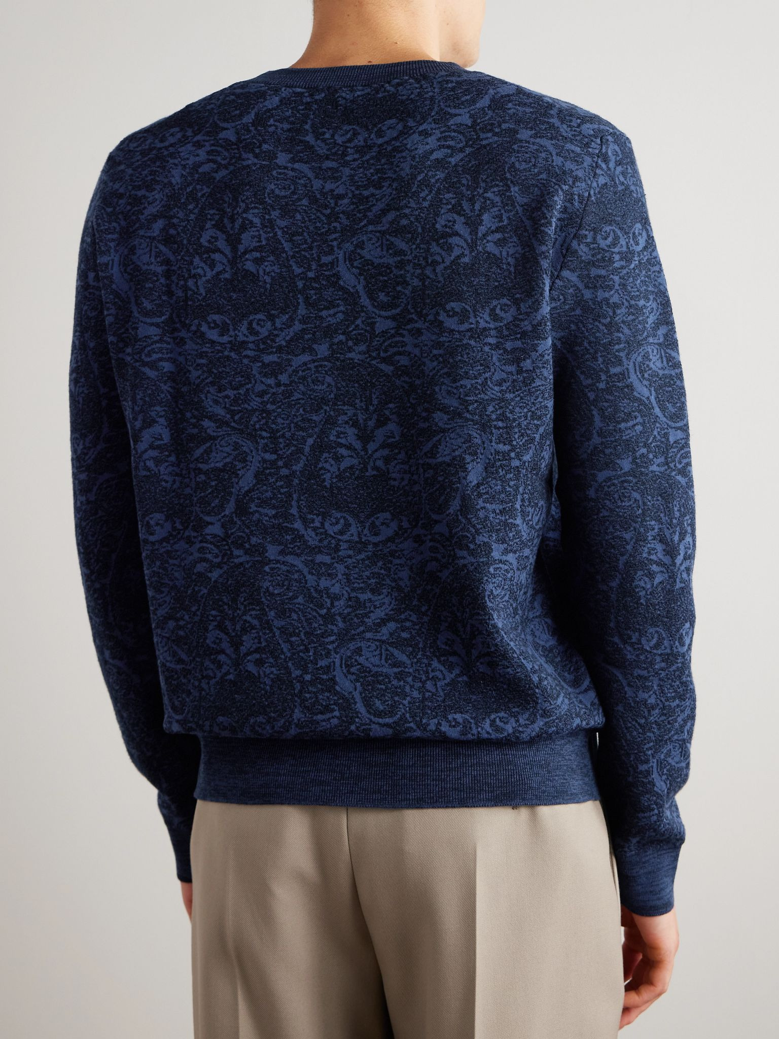 Jacquard-Knit Cotton-Blend Sweater Blue - 3