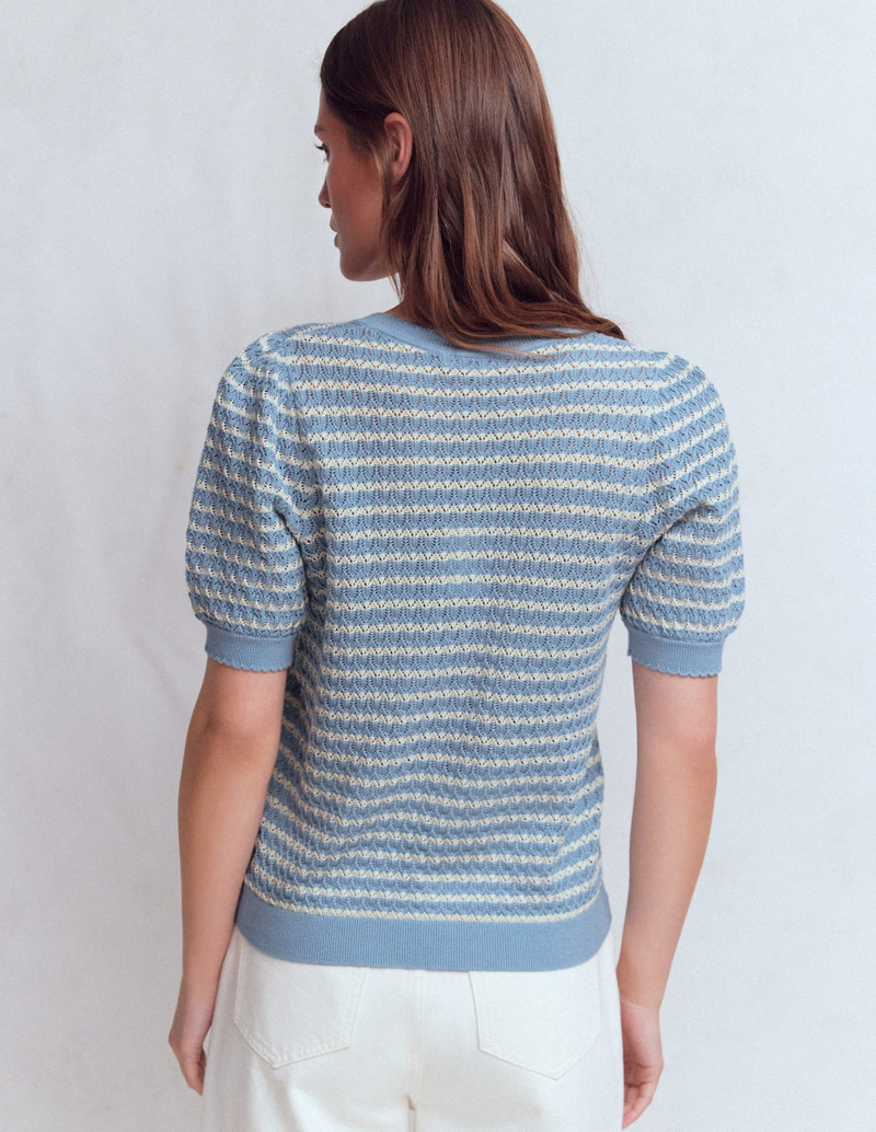 Dot Pointelle Cardigan-Blue Stripe 4