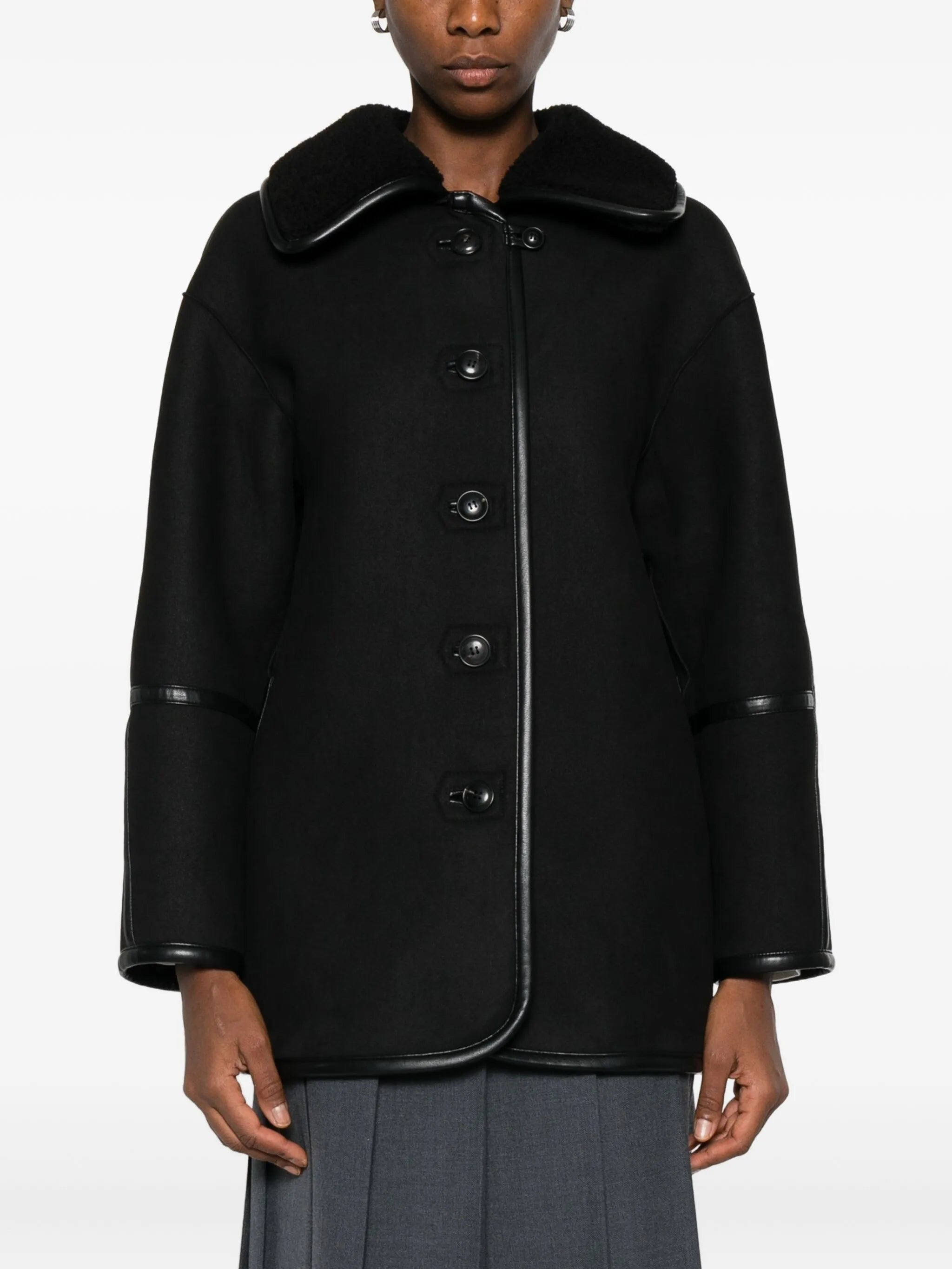 Low Classic Button-fastening Teddy Jacket - 4