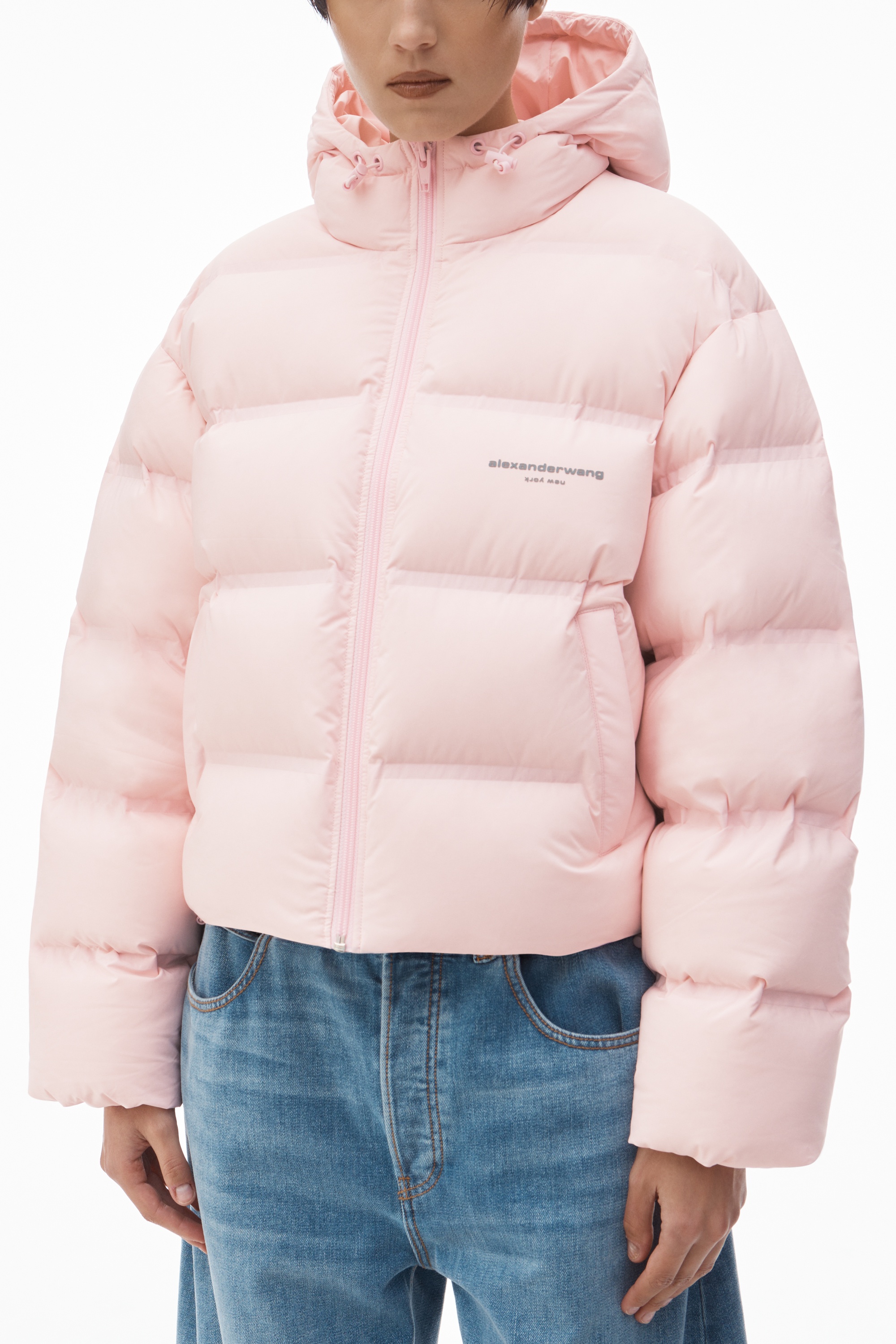 cropped channel hoodie in feather & down - 3