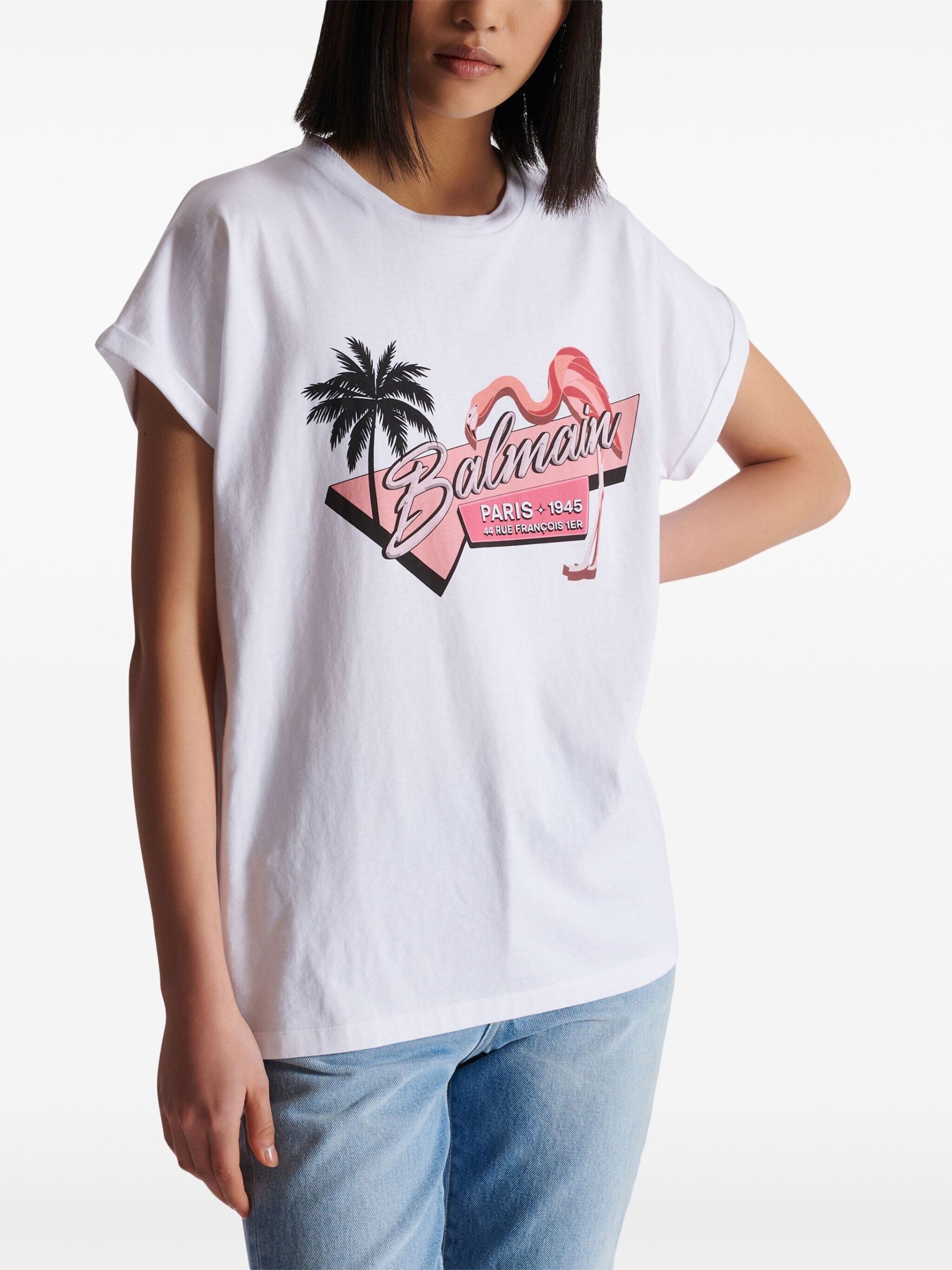 White Flamingo-print cotton T-shirt - 6
