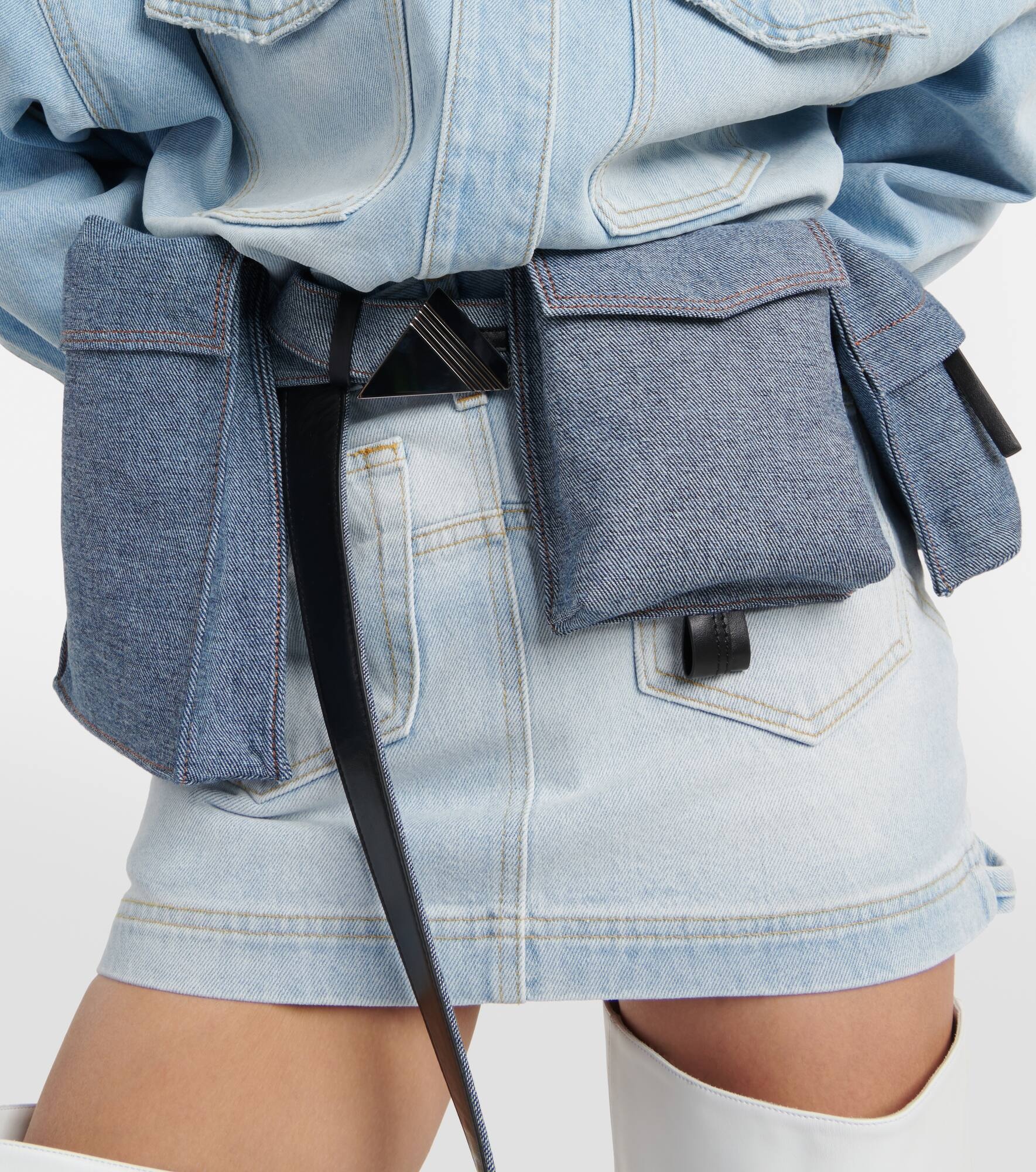 Denim and leather belt with pockets - 2