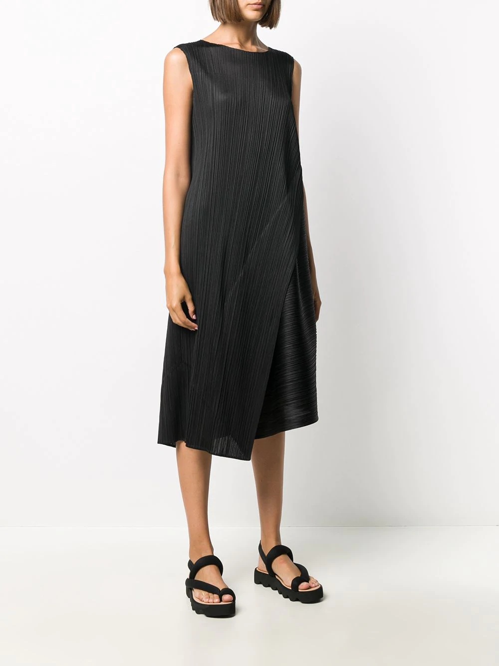 asymmetric pleated midi dress - 3