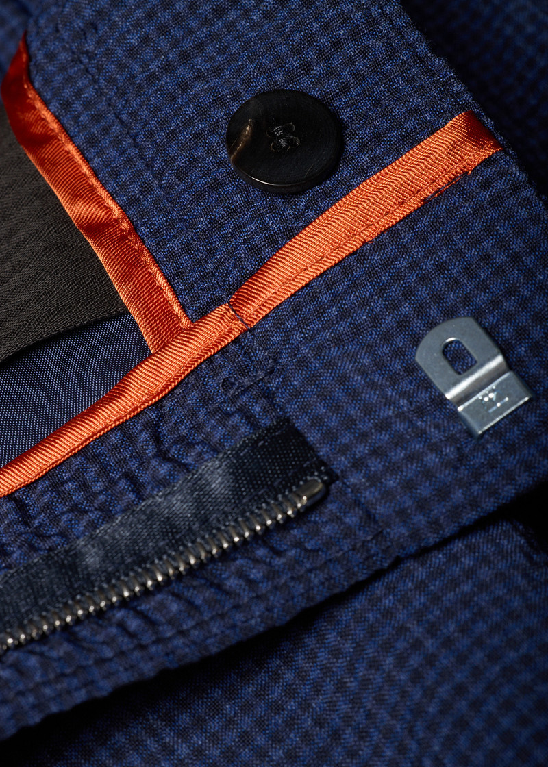 Paul Smith Navy Stretch-Wool Seersucker Check Elasticated-Waist Trousers outlook