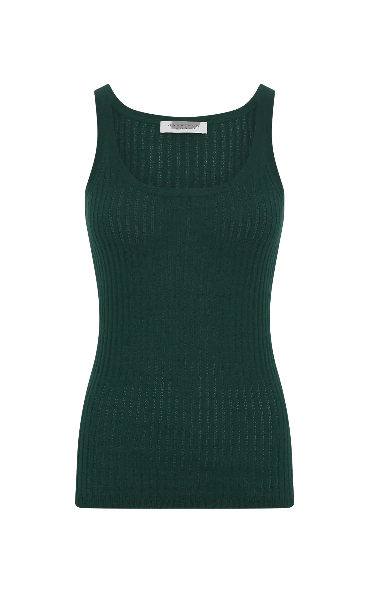 Nevin Pointelle Knit Tank Top in English Green Cashmere Silk - 1