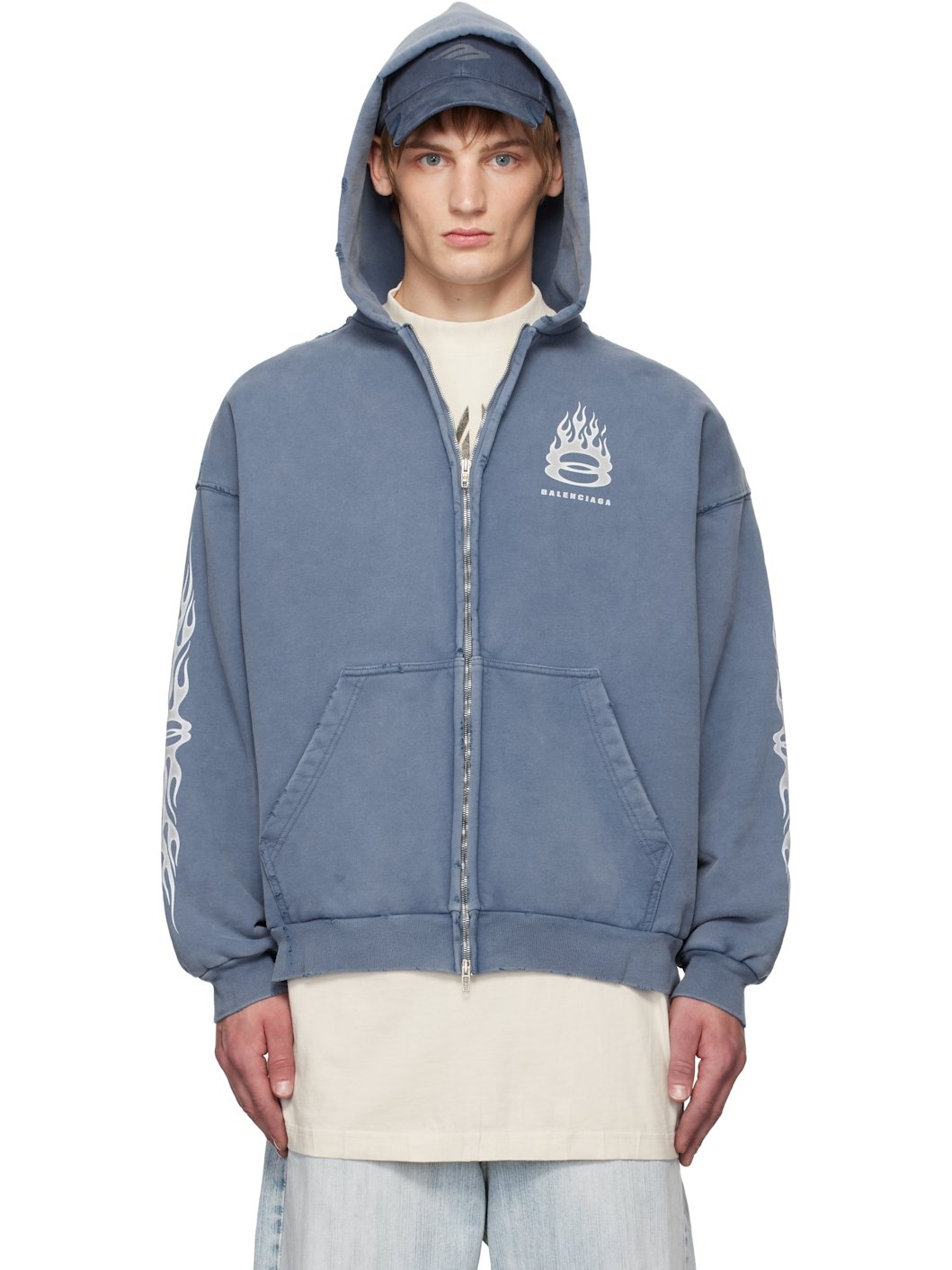 BALENCIAGA Blue Burning Unity Zip Up Hoodie ssense REVERSIBLE