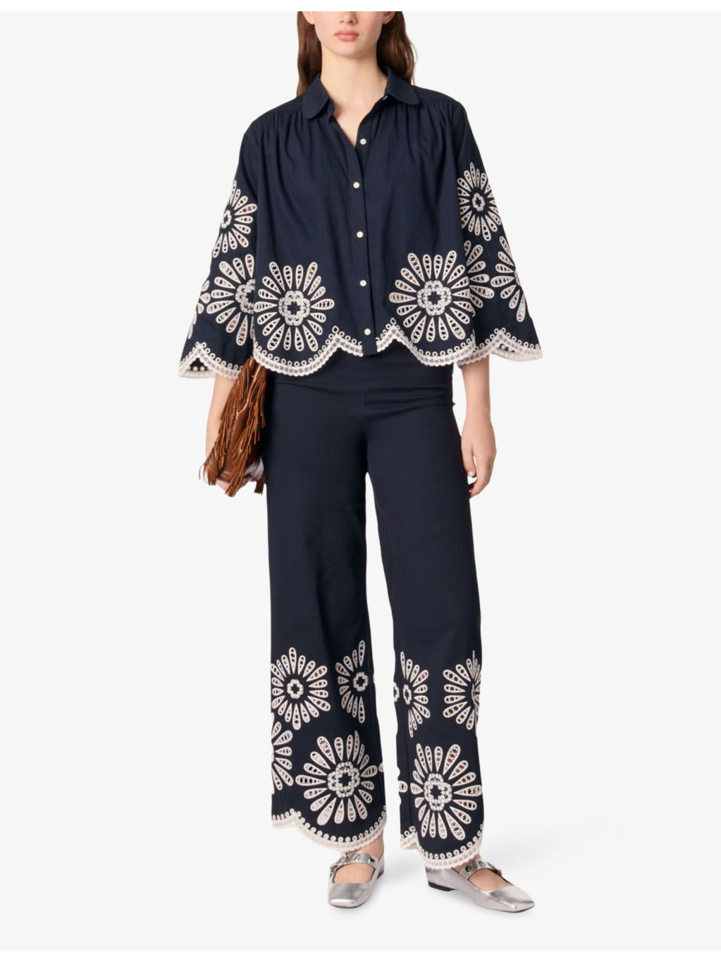 Crochet-Detail Cropped Cotton Shirt - 2