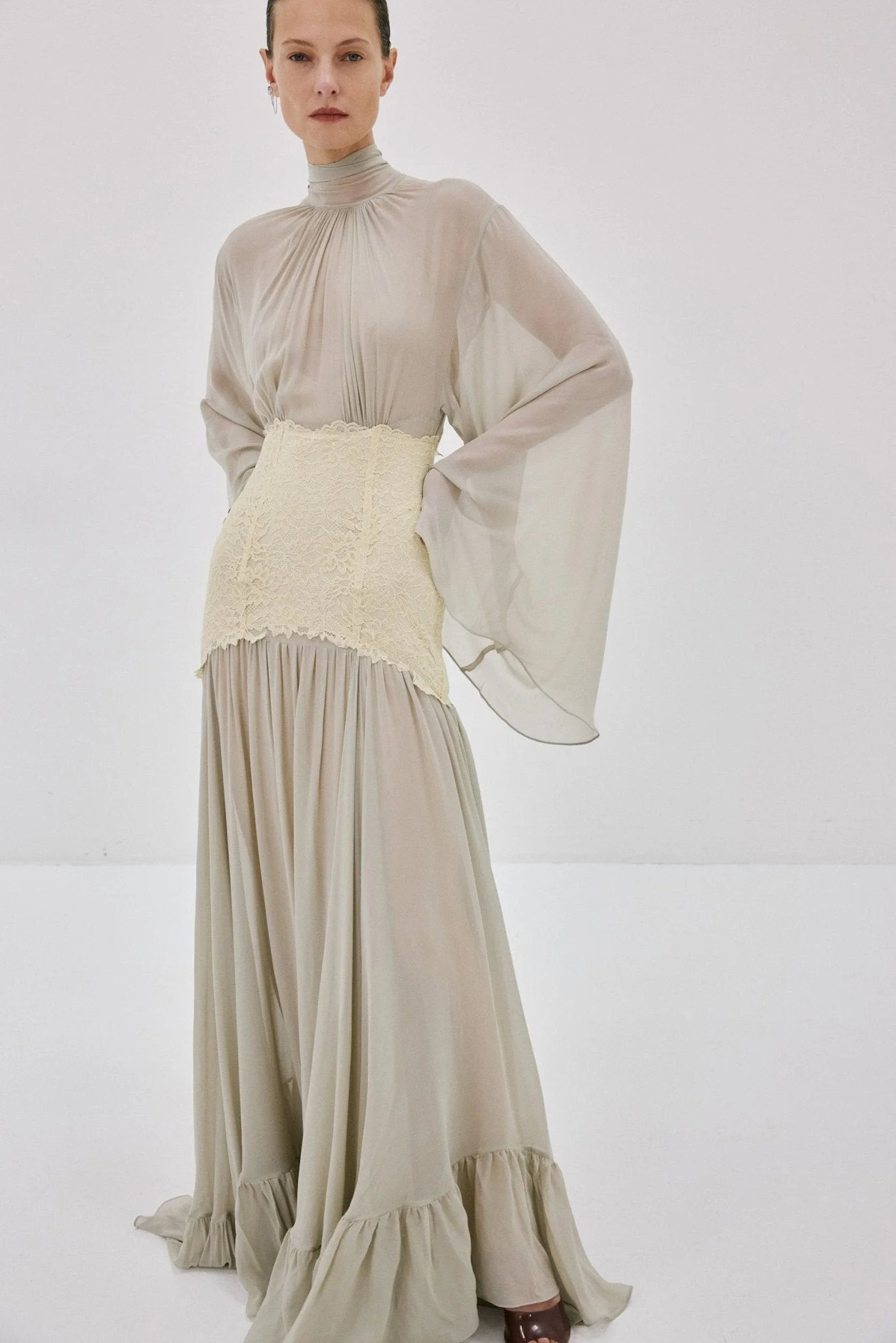 WILLOW MAXI DRESS IN STONE BEIGE AND SOFT YELLOW - 1