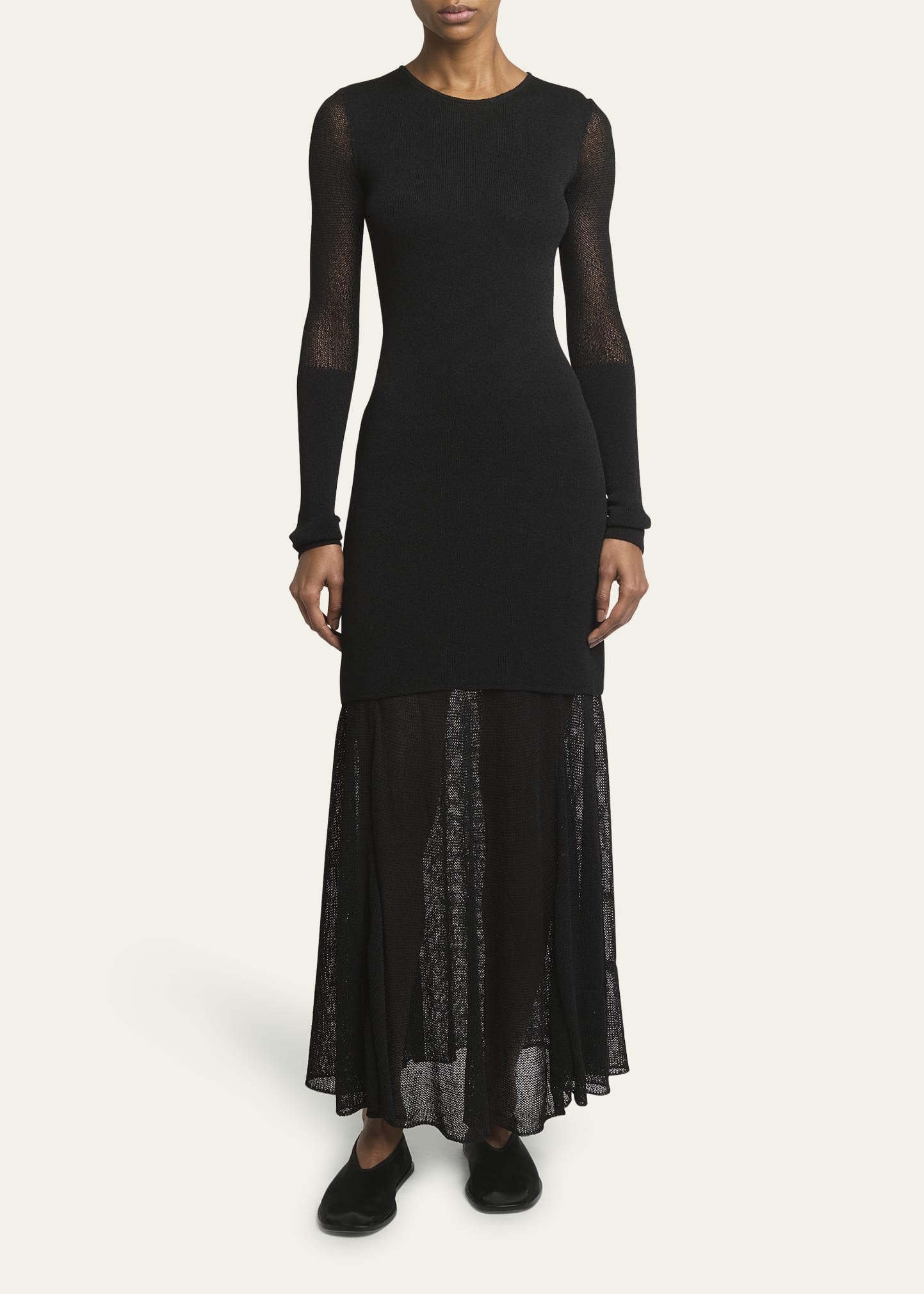 Anita Long-Sleeve Sheer Open-Knit Layered Maxi Dress - 2