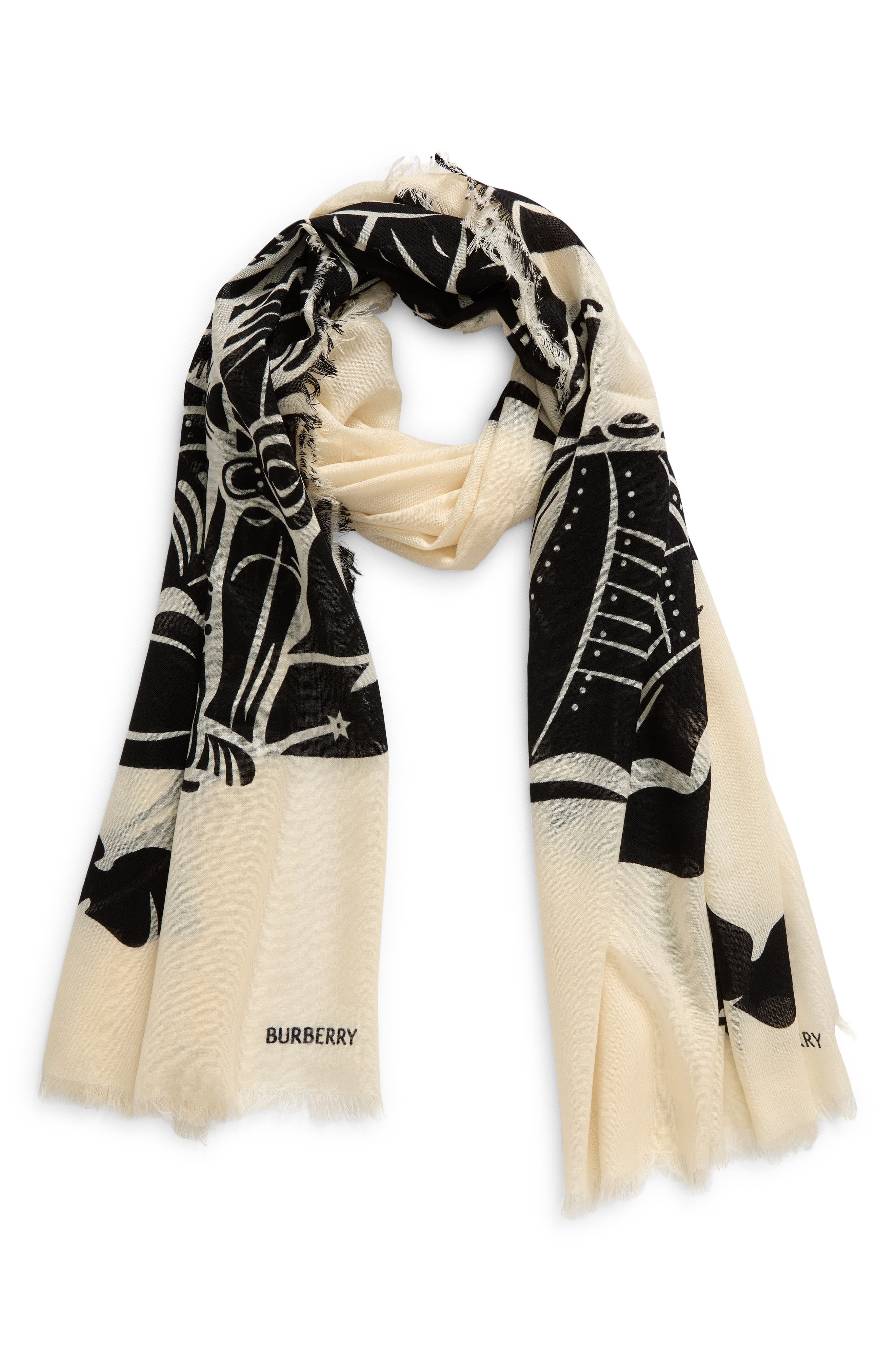 burberry Equestrian Knight Wool Fringe Scarf in Calico at Nordstrom - 3