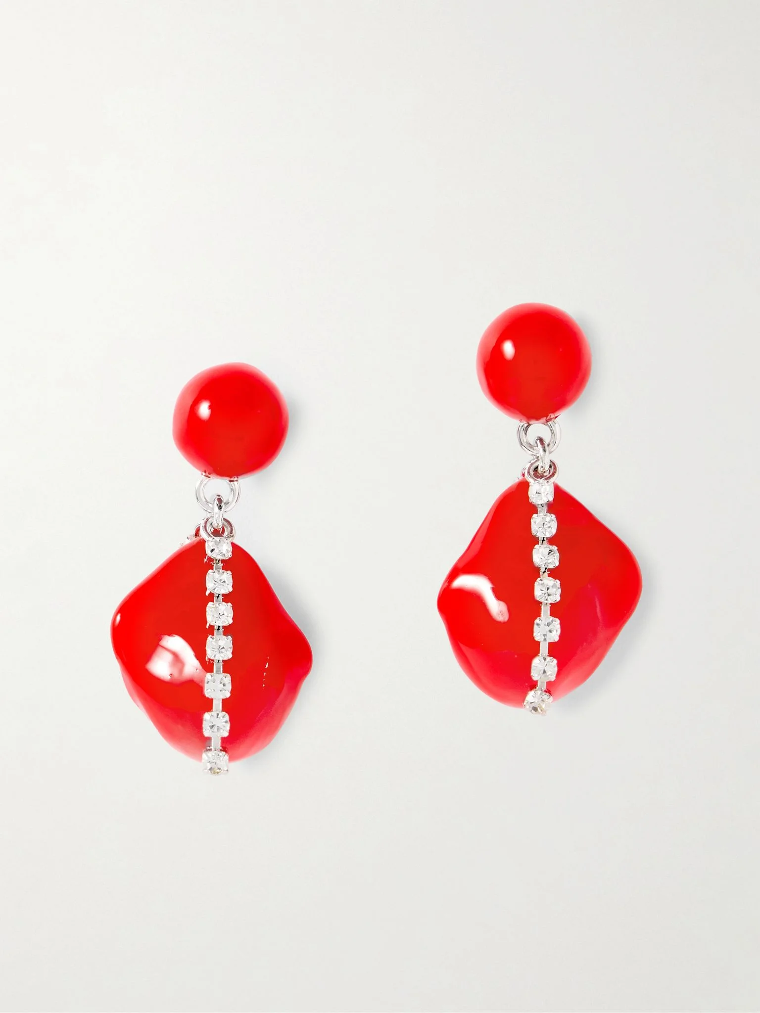 Rhodium-plated resin and crystal earrings Red - 1