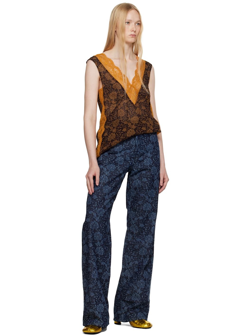 Indigo Printed Denim Jeans - 4