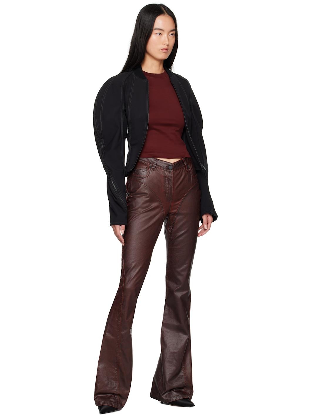 Burgundy Waxed Denim Jeans - 4