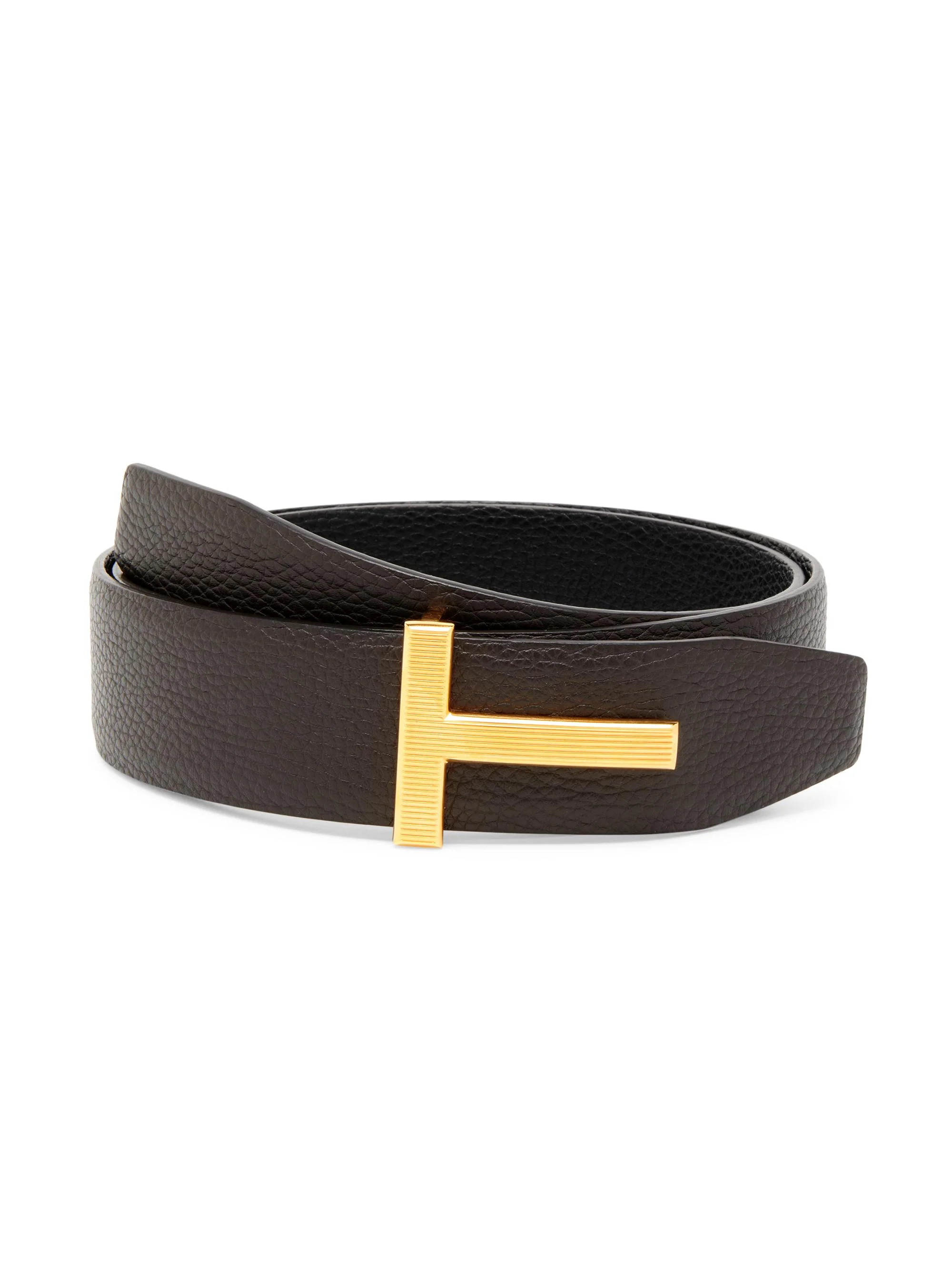 Men's Ridged T Buckle Reversible Leather Belt - Brown Black - 1