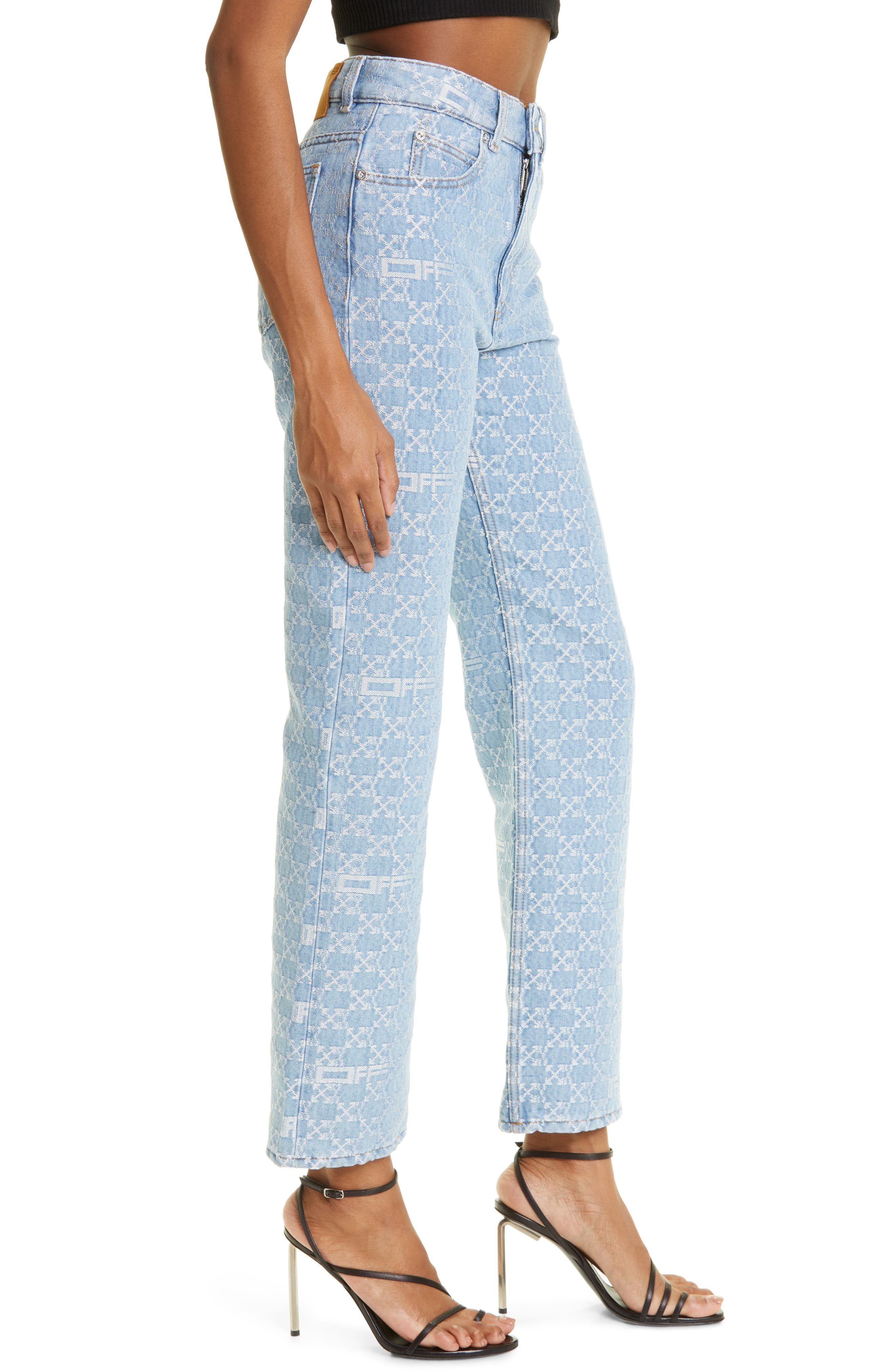 Off-White Monogram High Waist Jeans in Light Blue at Nordstrom, Size 26 - 4