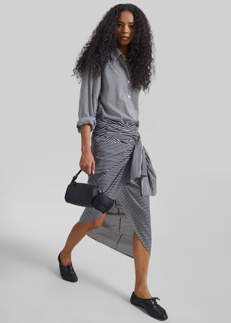 Thira Wrap Skirt - Black/White Stripe 4