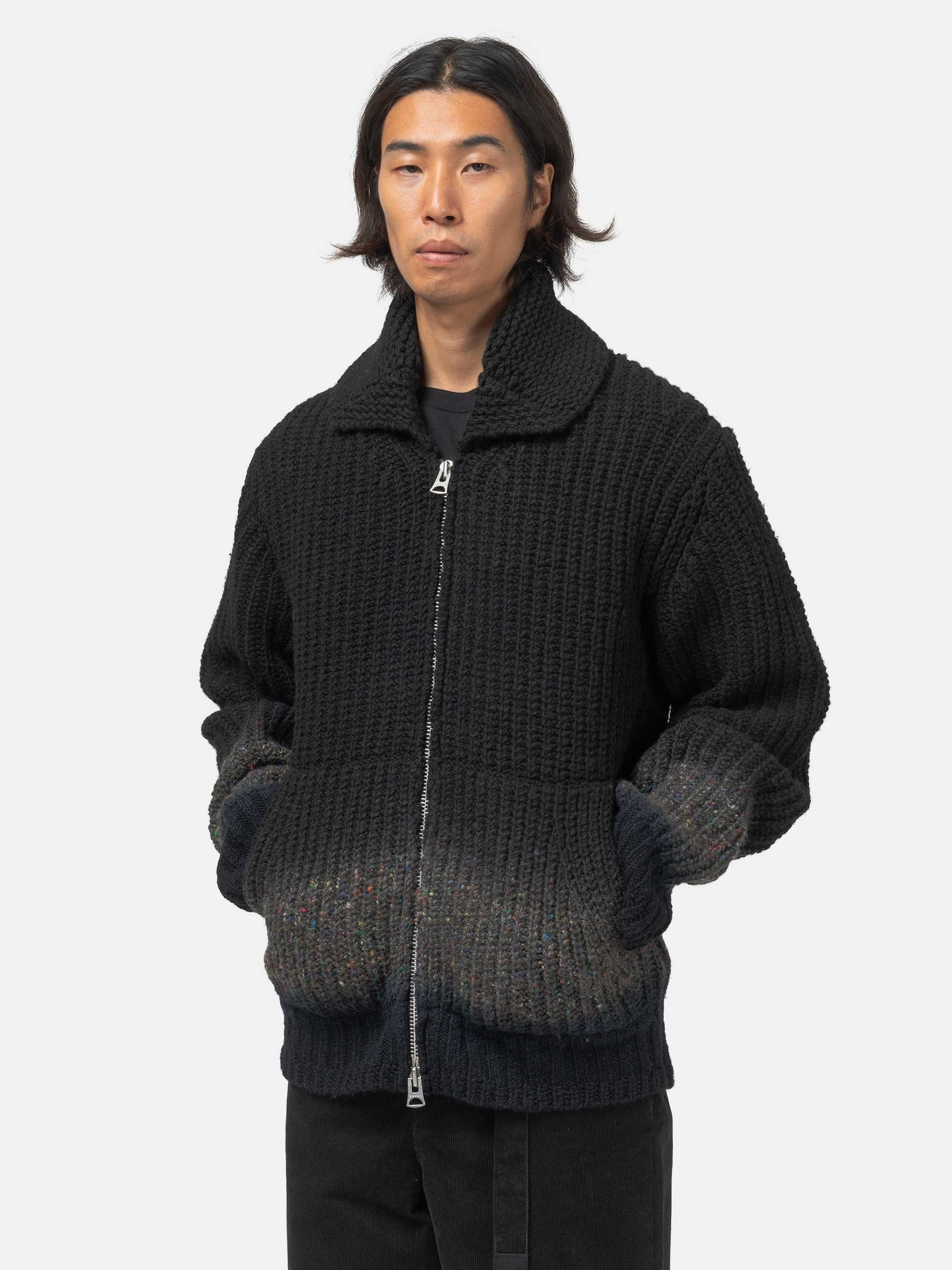 Garment Dye Wool Knit Cardigan Black - 4