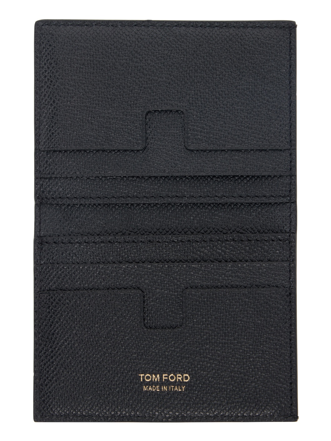 Black Small Grain Leather Folding Card Holder - 3