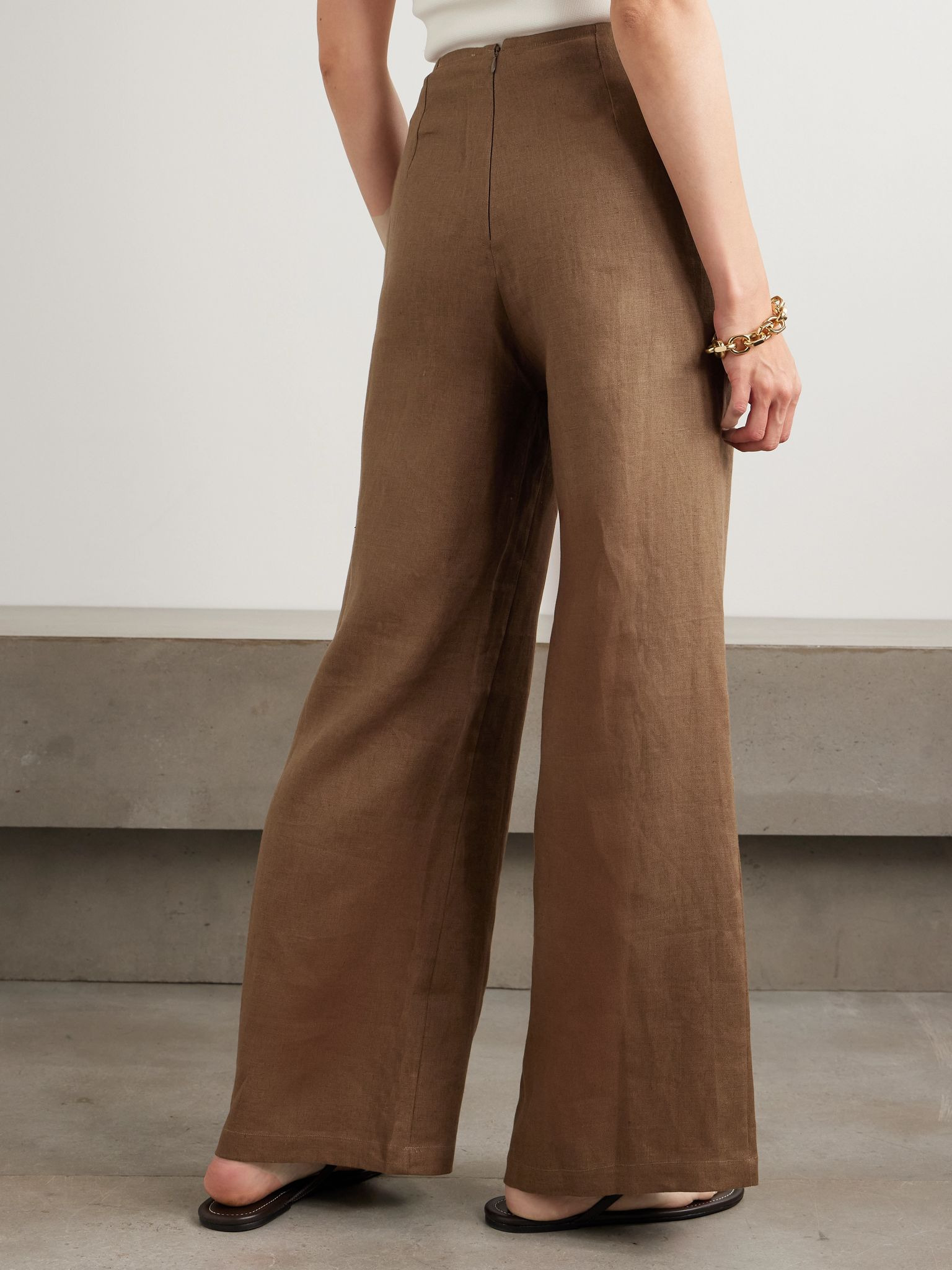 Syna cropped linen wide-leg pants Dark brown - 4
