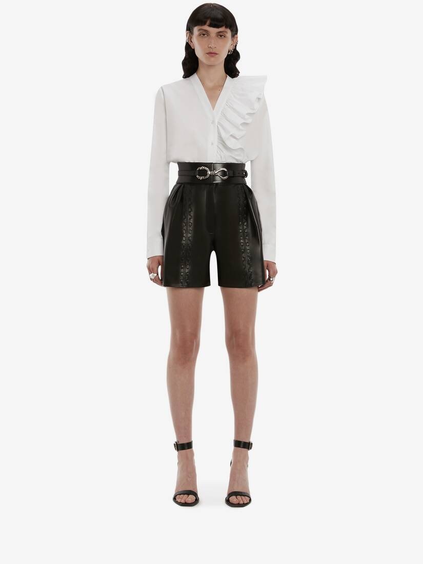 Couture Stitch Leather Shorts in Black - 2