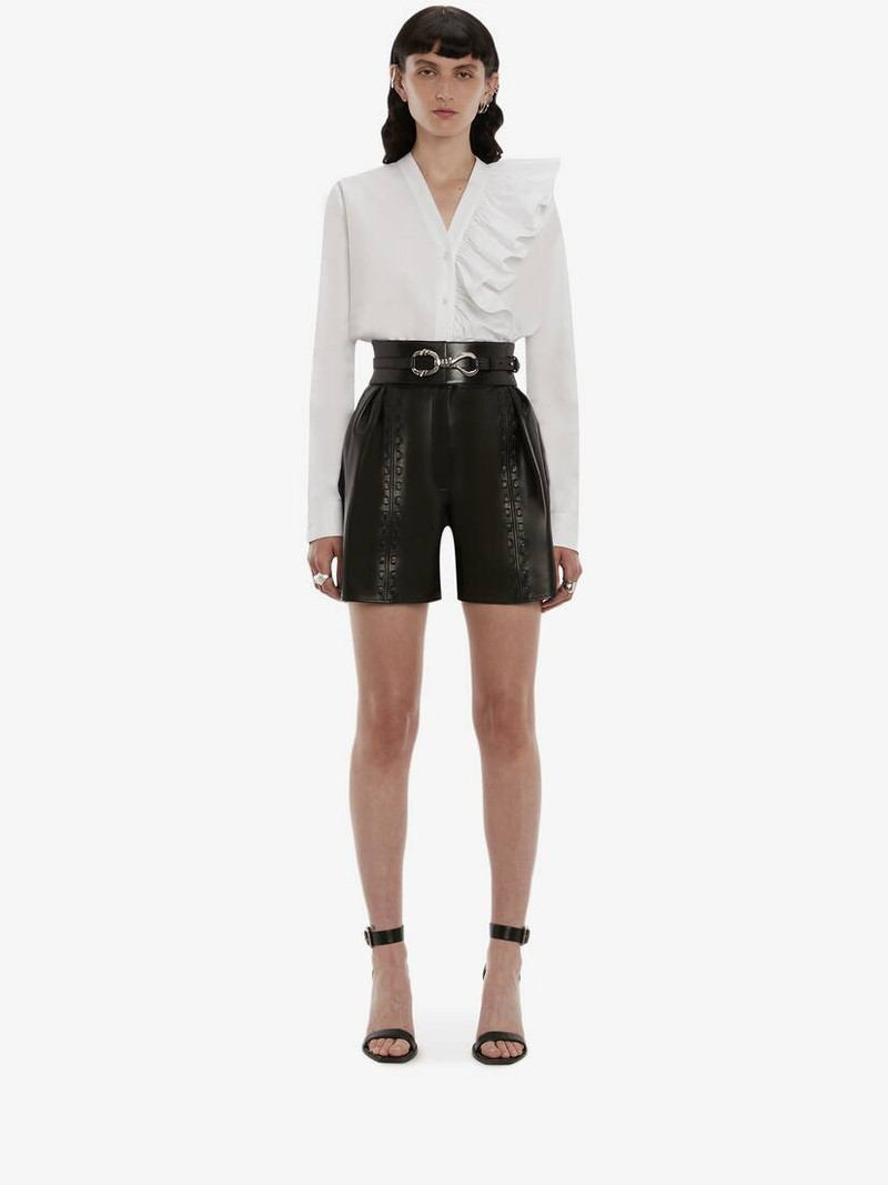 Alexander McQueen Couture Stitch Leather Shorts in Black outlook
