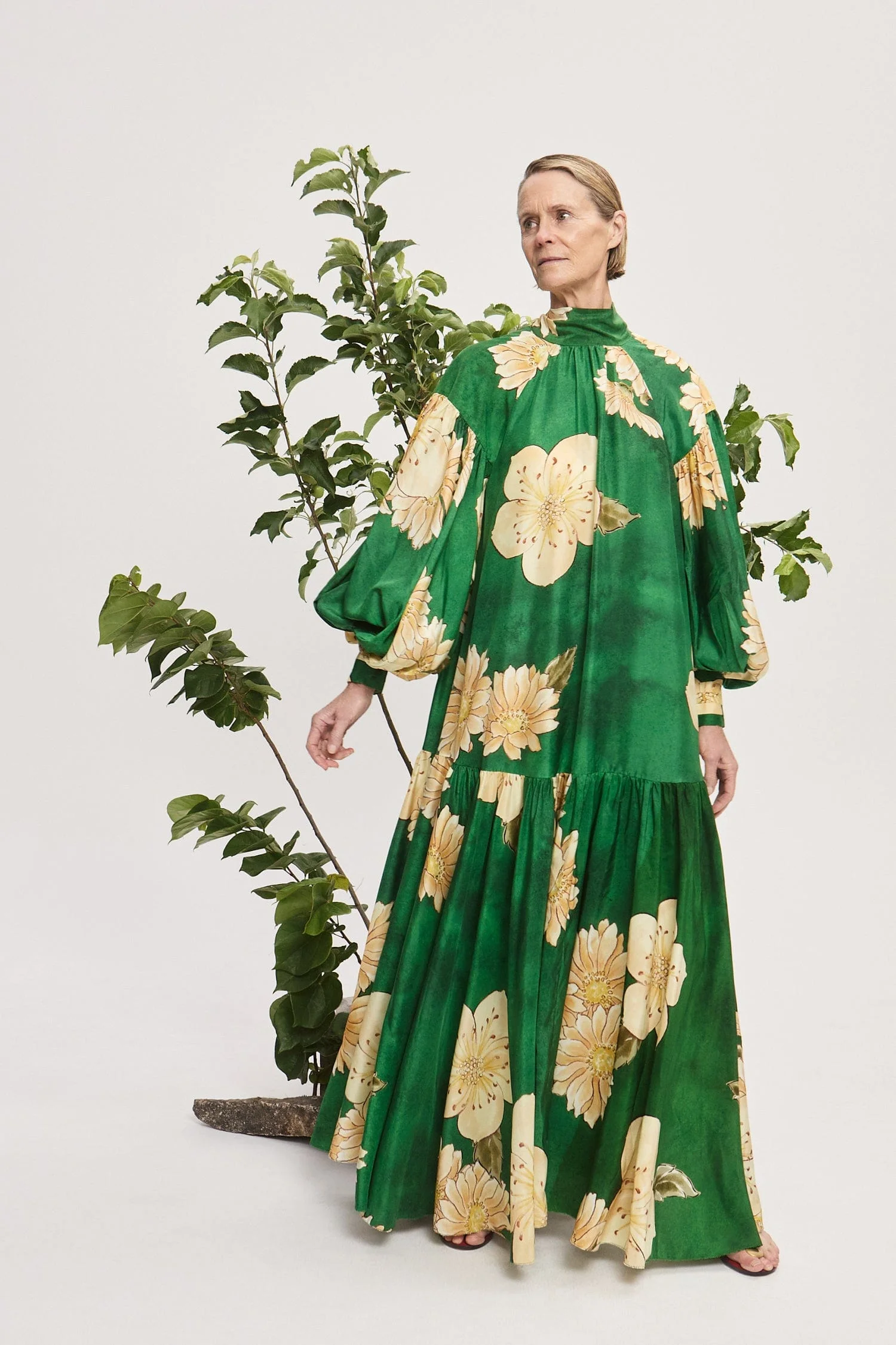 knee length dresses for ladies Sara Midi Dress in Green Floral