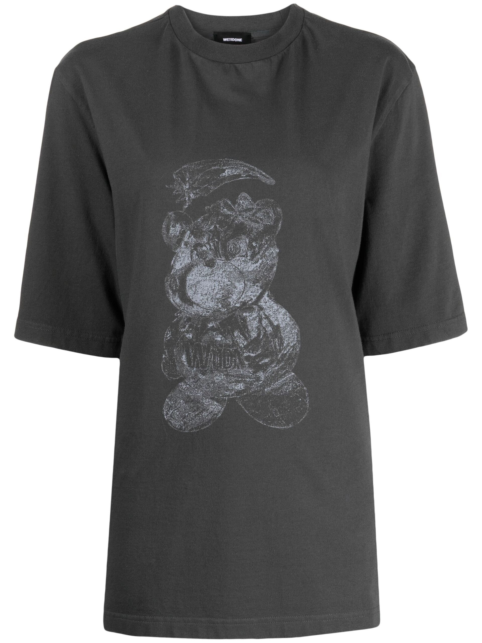 Grey Bear-Print Cotton T-Shirt - 1