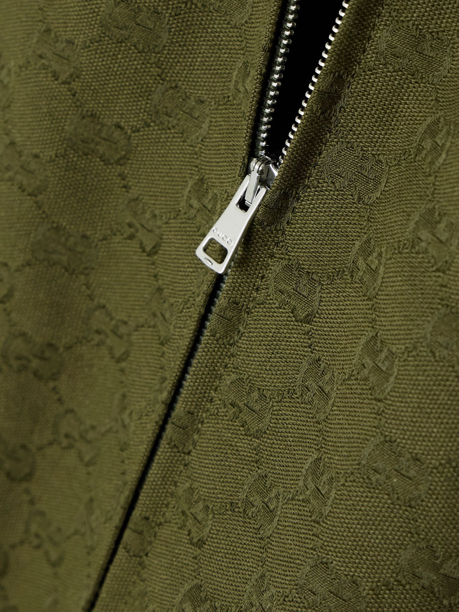 Leather-trimmed cotton-blend canvas-jacquard jacket Army green - 5