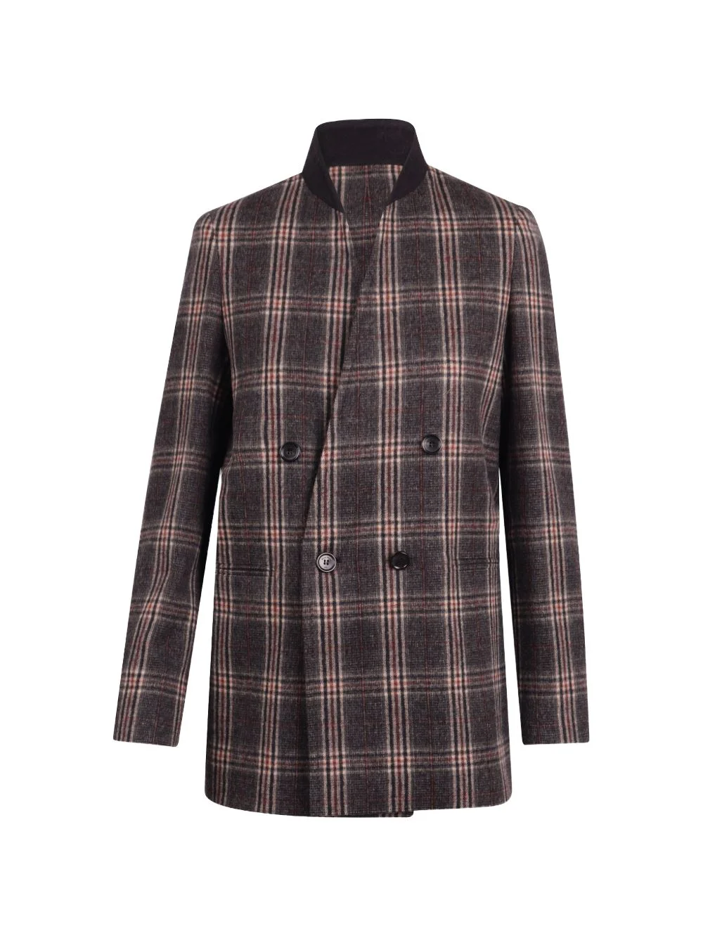 double-breasted plaid blazer - 1