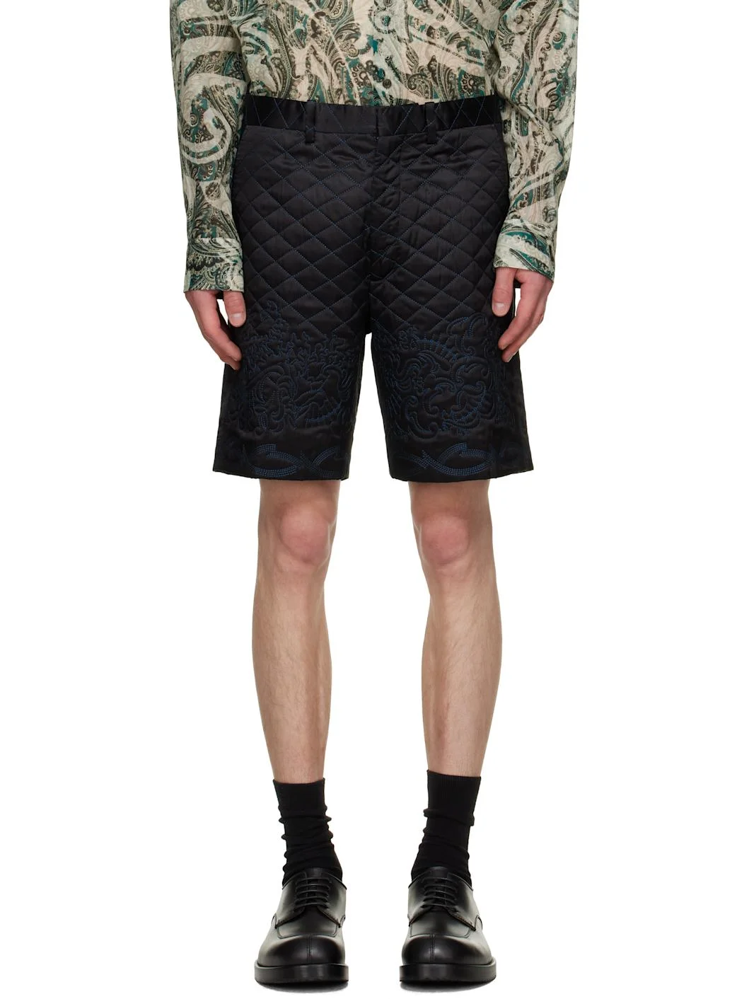 SSENSE Exclusive Black Quilted Silk Shorts - 1