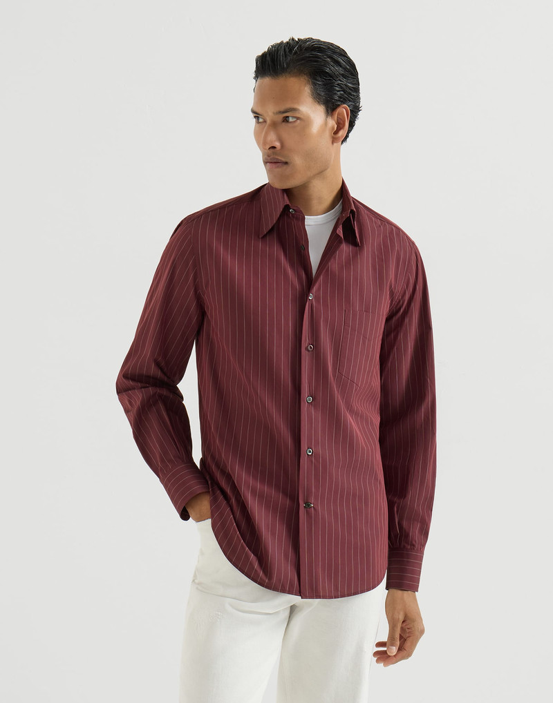 Double pinstripe cotton overshirt with Italian collar and chest pocket 4