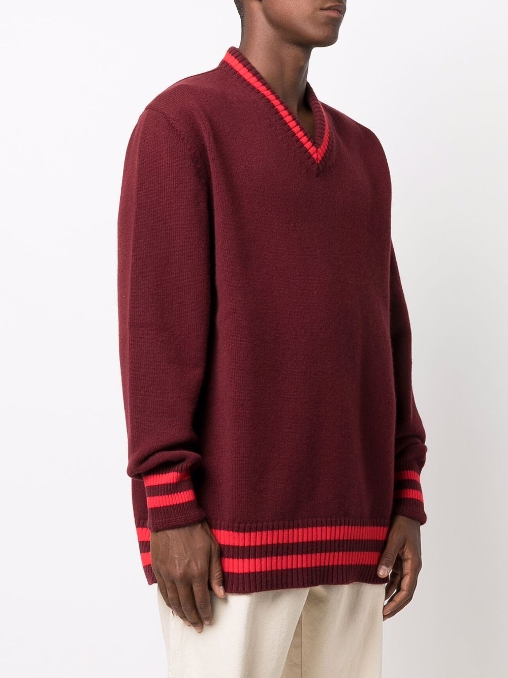 striped-trim wool jumper - 3