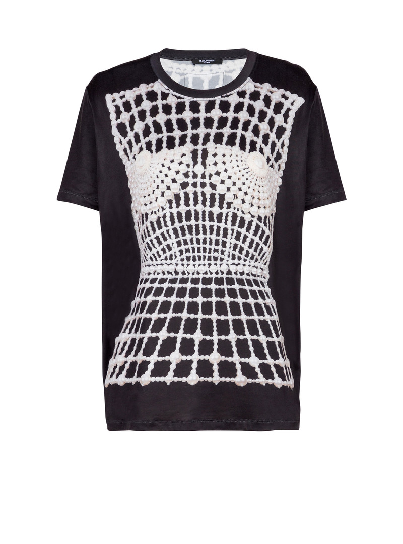 Loose T-shirt with faux embroidery print - 1