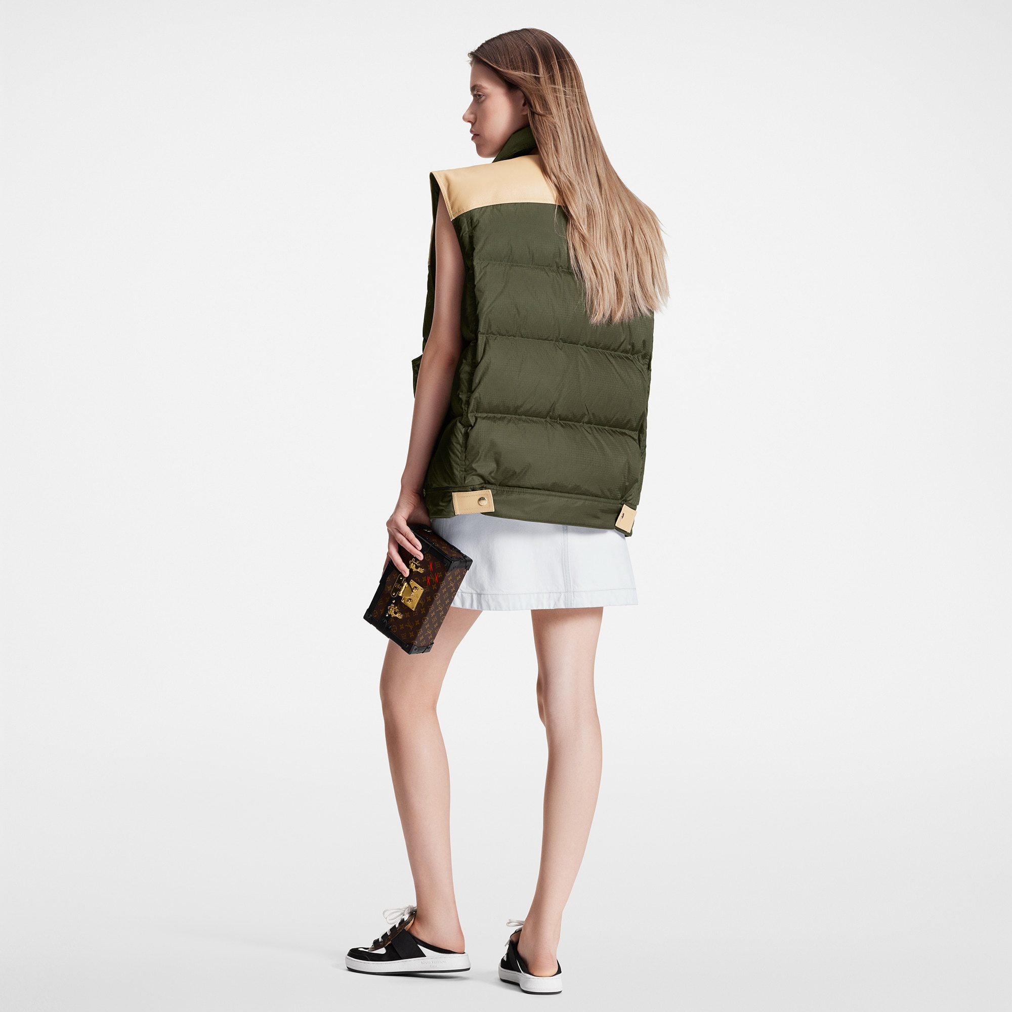 Leather Accent Sleeveless Puffer Jacket - 3