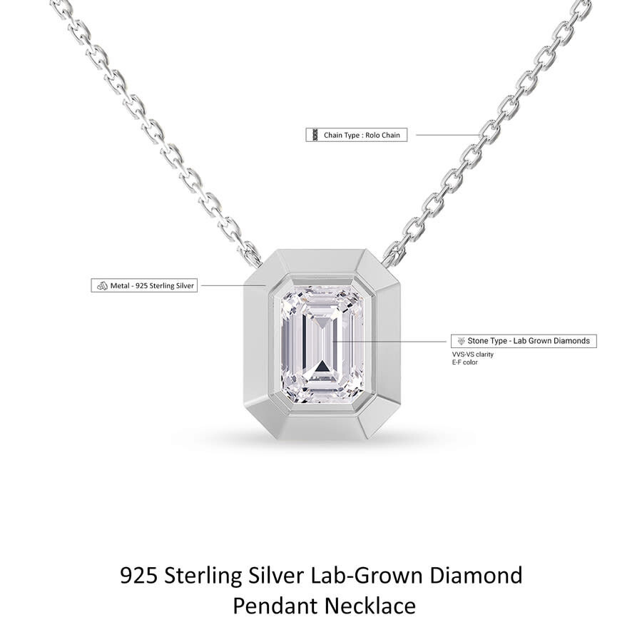 Diamond2Deal - Diamond2Deal 18k Vermeil Plated Silver 3 ct Radiant Cut Lab Grown Diamond Pendant Necklace 18" VVS-V - 2