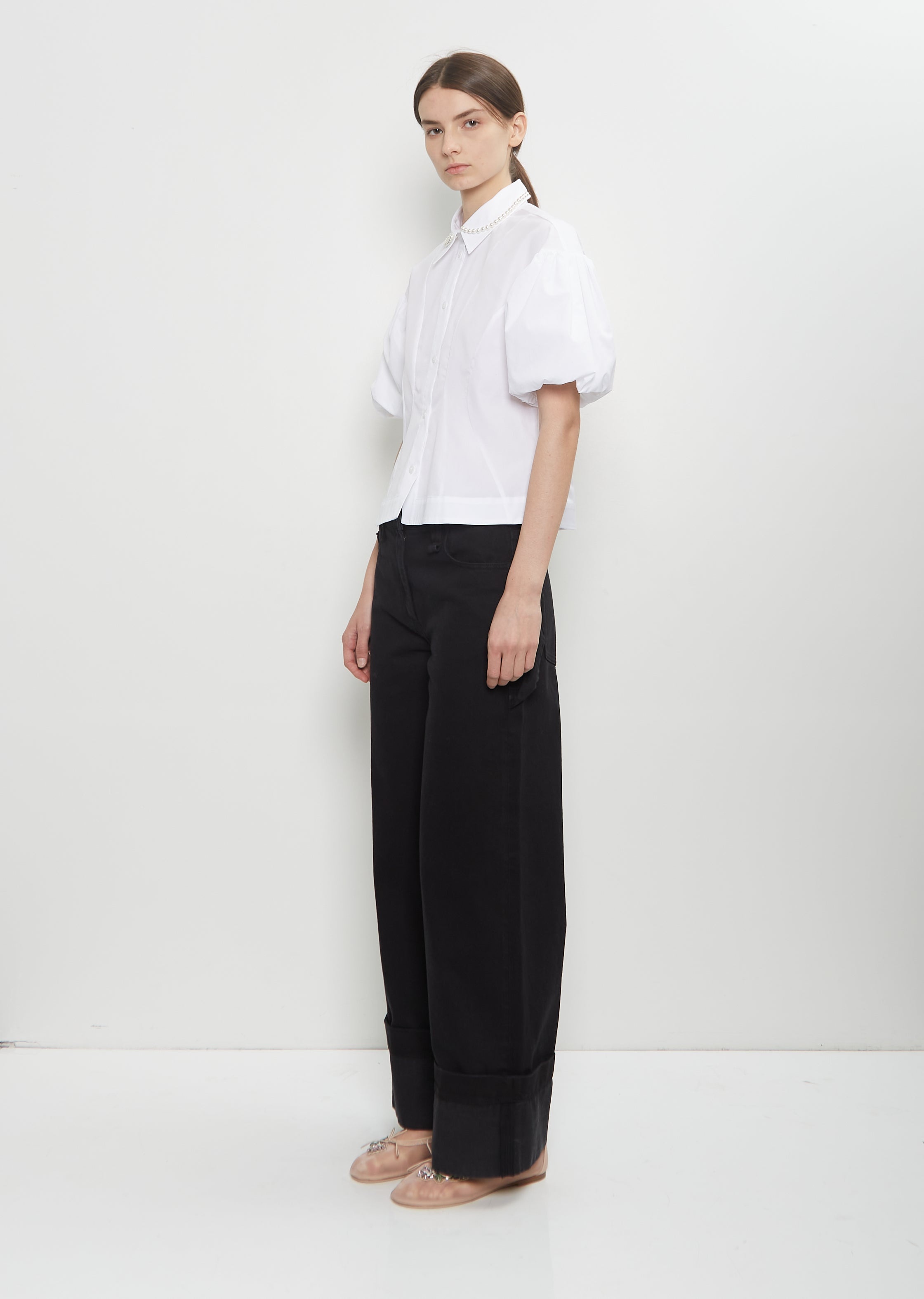 Cotton Puff Sleeve Embellishment Shirt - 4