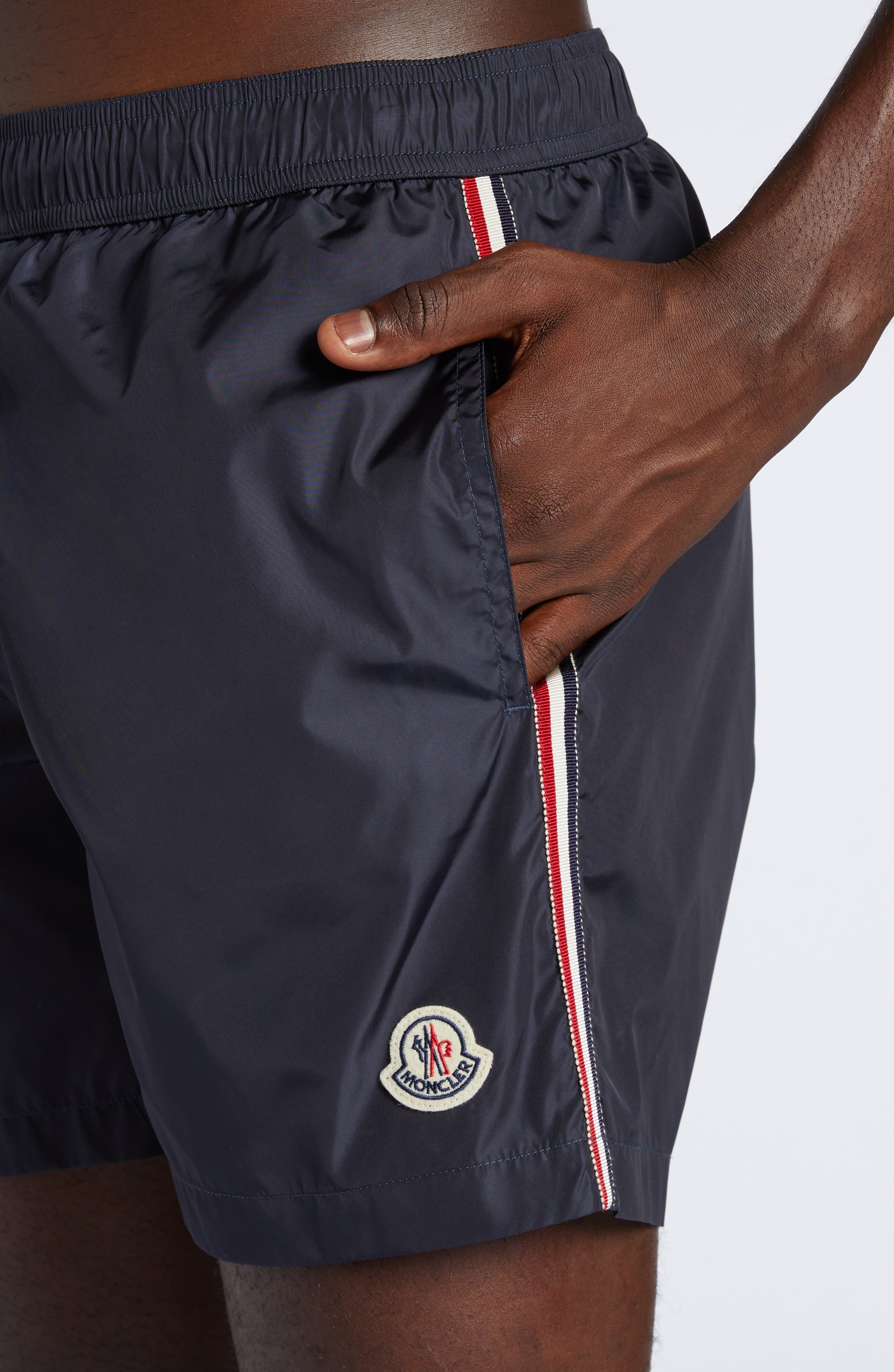 Moncler Logo Patch Swim Trunks in Black at Nordstrom - 4