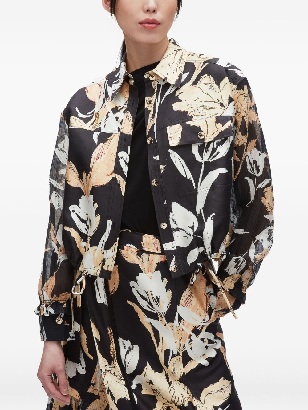 floral-print drawstring shirt - 4